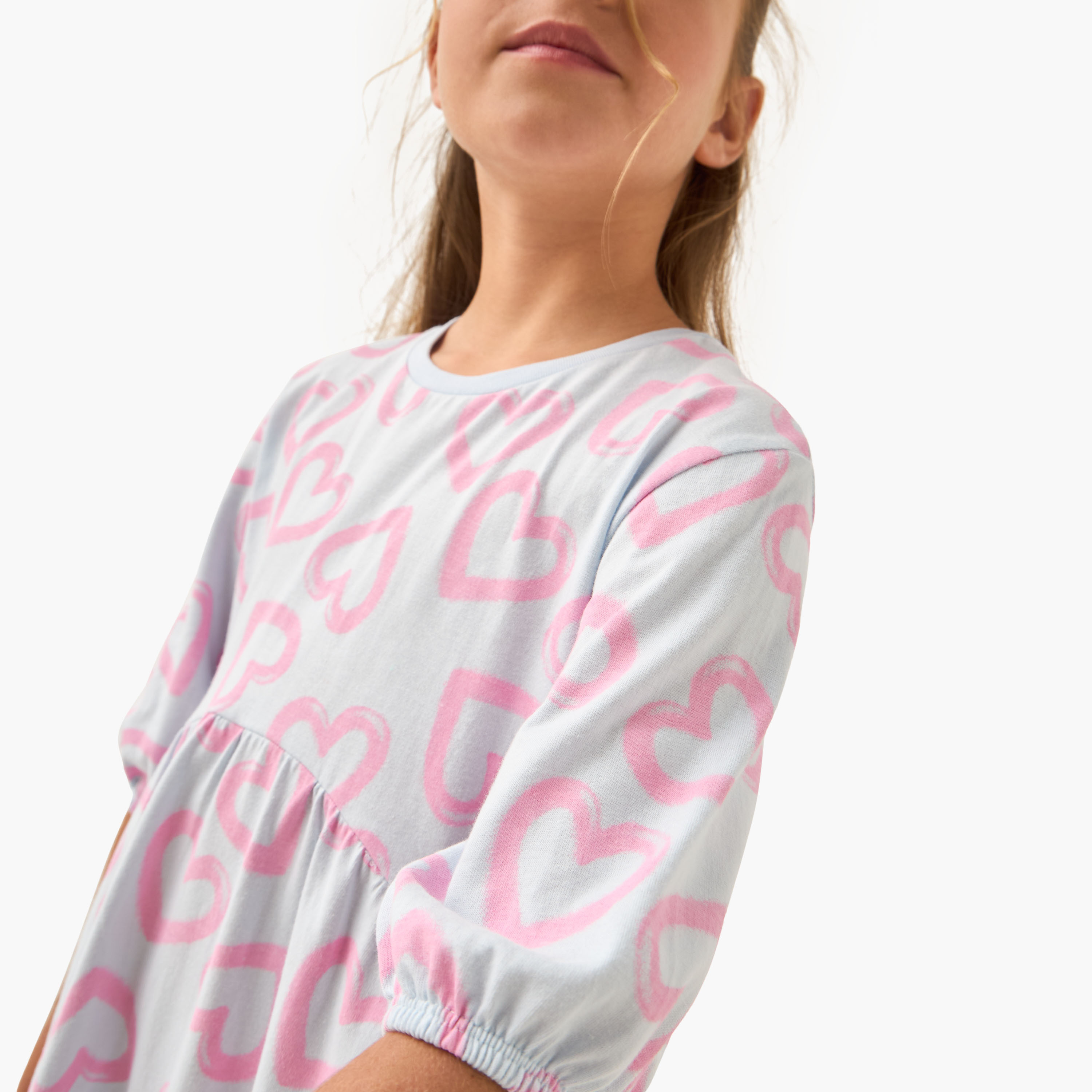فستان متعدد الطبقات بطبعات قلب وأكمام بطول 3/4 من جونيورز-girls-clothing-dressesandjumpsuits-image-4