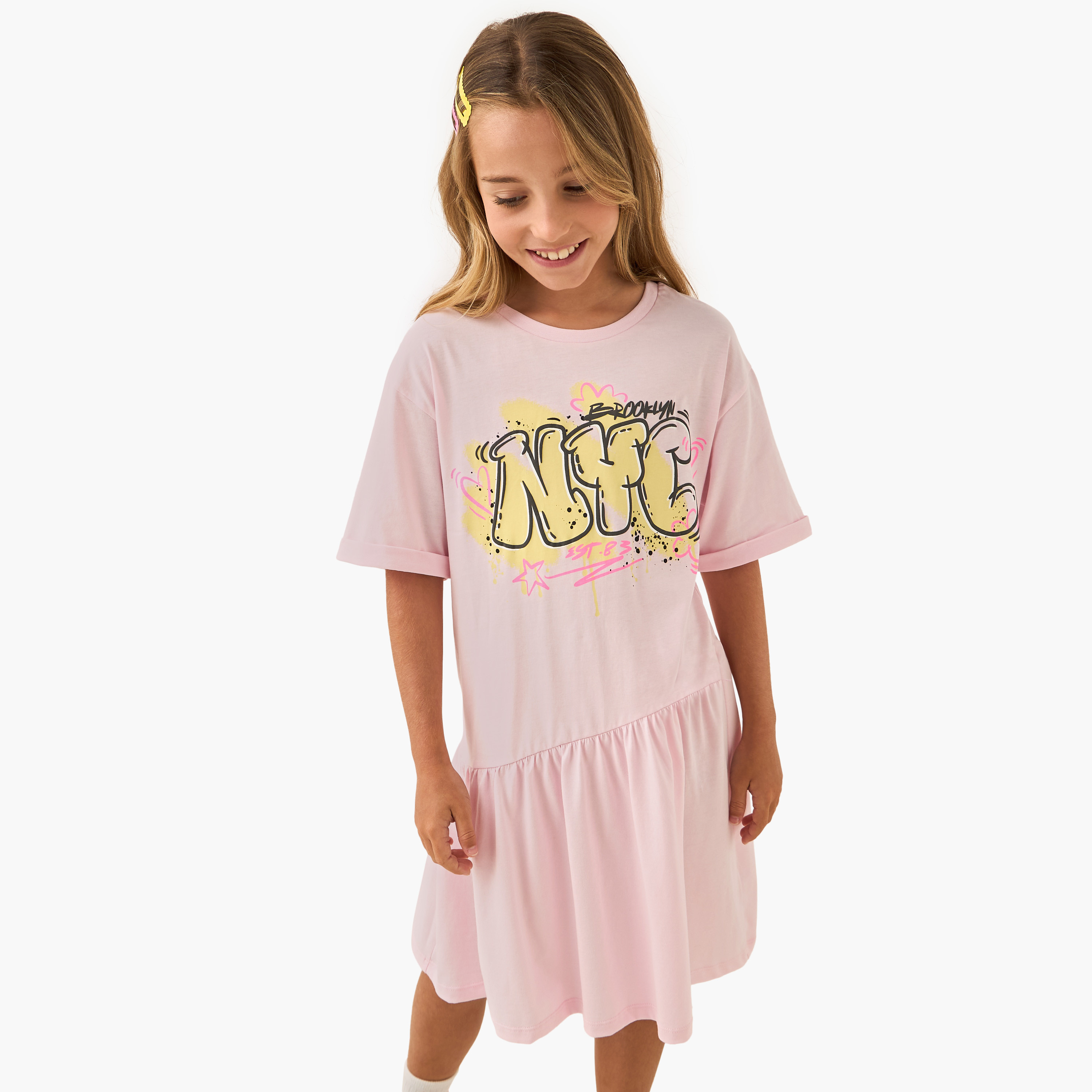 فستان بأكمام منسدلة وطبعات زهرية من جونيورز-girls-clothing-dressesandjumpsuits-image-1