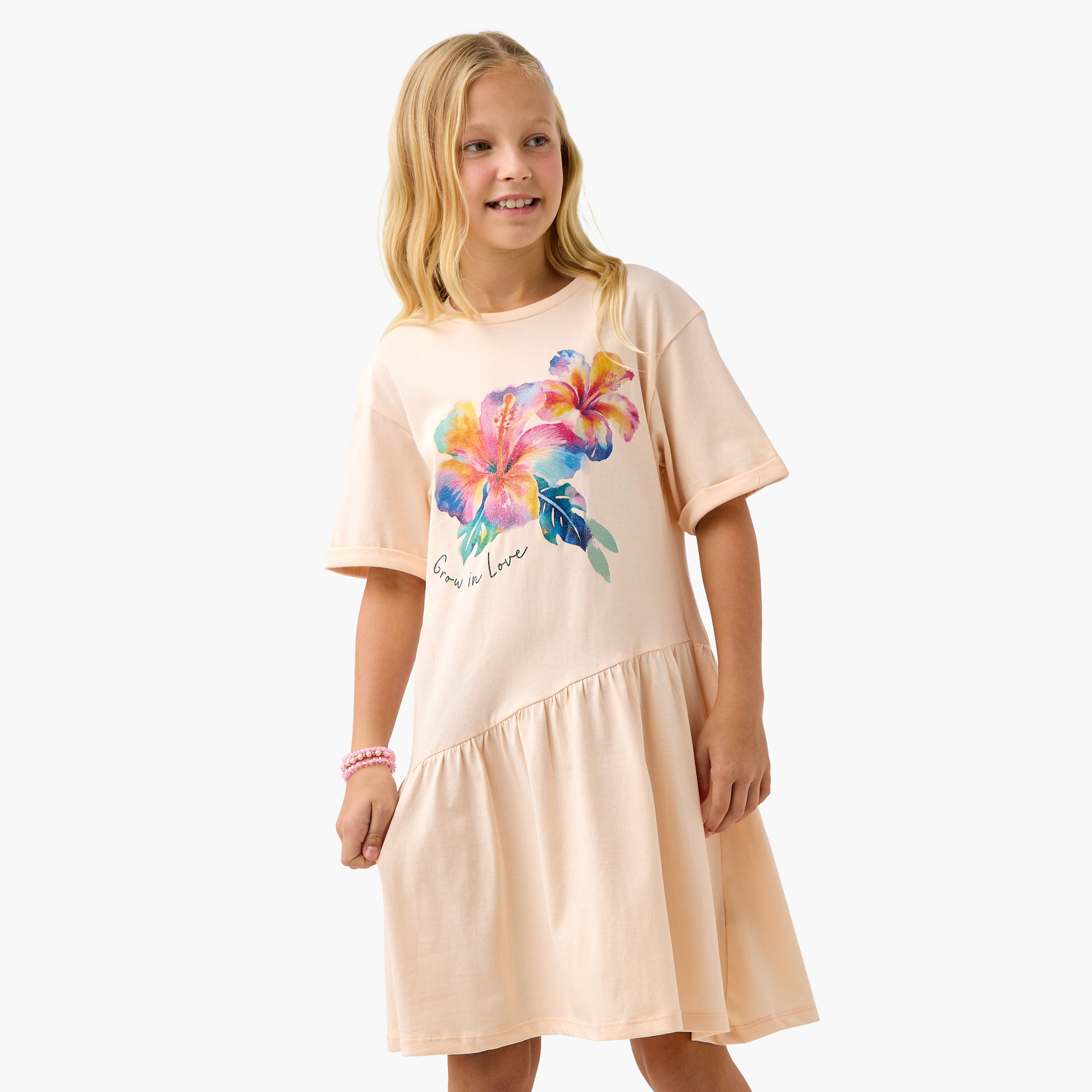 فستان بأكمام منسدلة وطبعات زهرية من جونيورز-girls-clothing-dressesandjumpsuits-image-1