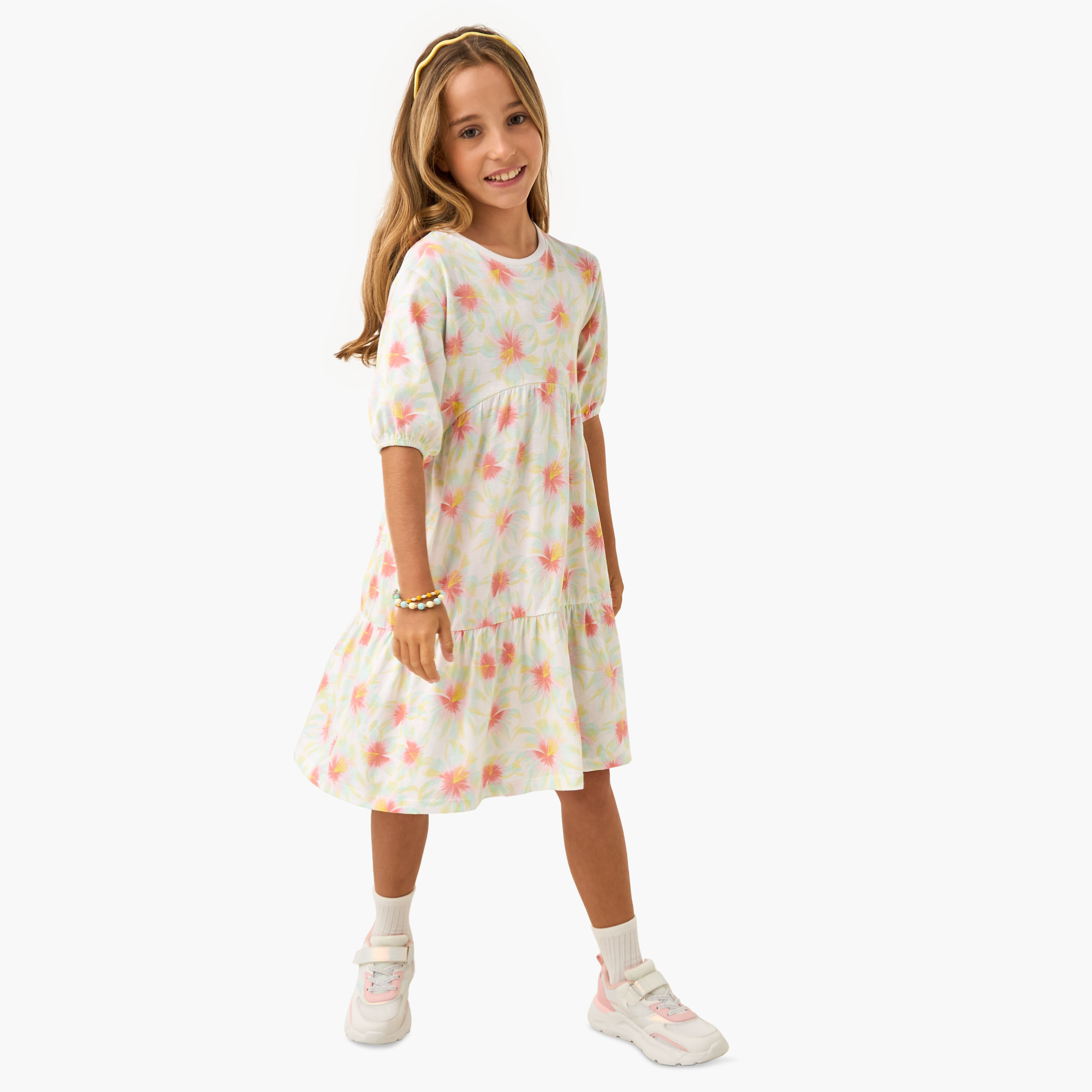 Juniors All-Over Floral Print Tiered Dress with Short Sleeves-girls-clothing-dressesandjumpsuits-image-2
