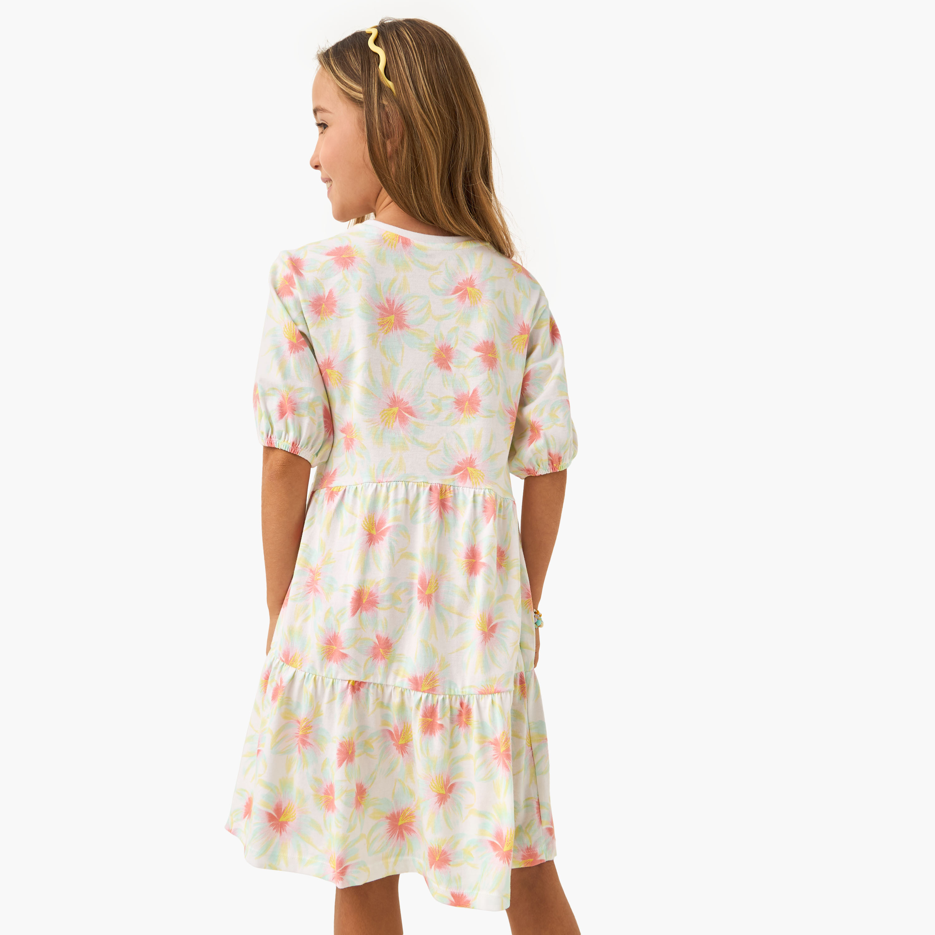 Juniors All-Over Floral Print Tiered Dress with Short Sleeves-girls-clothing-dressesandjumpsuits-image-3