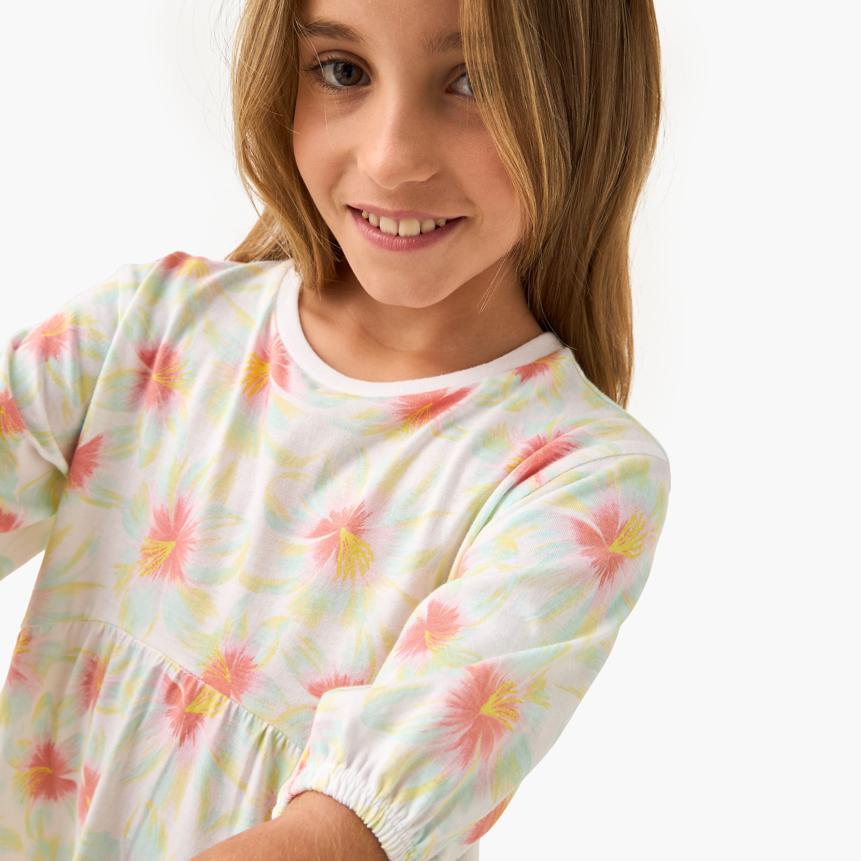 Juniors All-Over Floral Print Tiered Dress with Short Sleeves-girls-clothing-dressesandjumpsuits-image-4