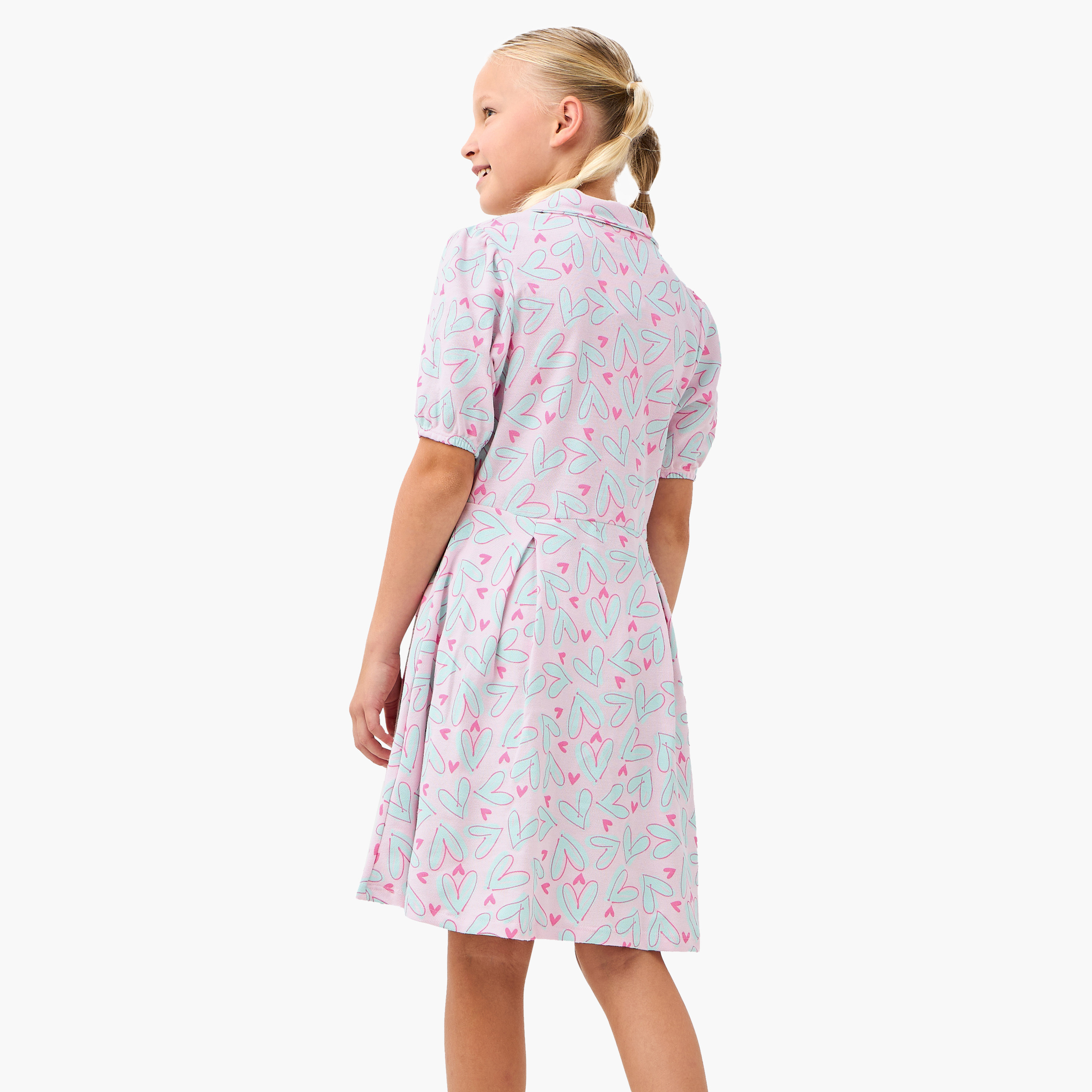 Juniors Heart Print Polo Dress with Short Sleeves-girls-clothing-dressesandjumpsuits-image-3