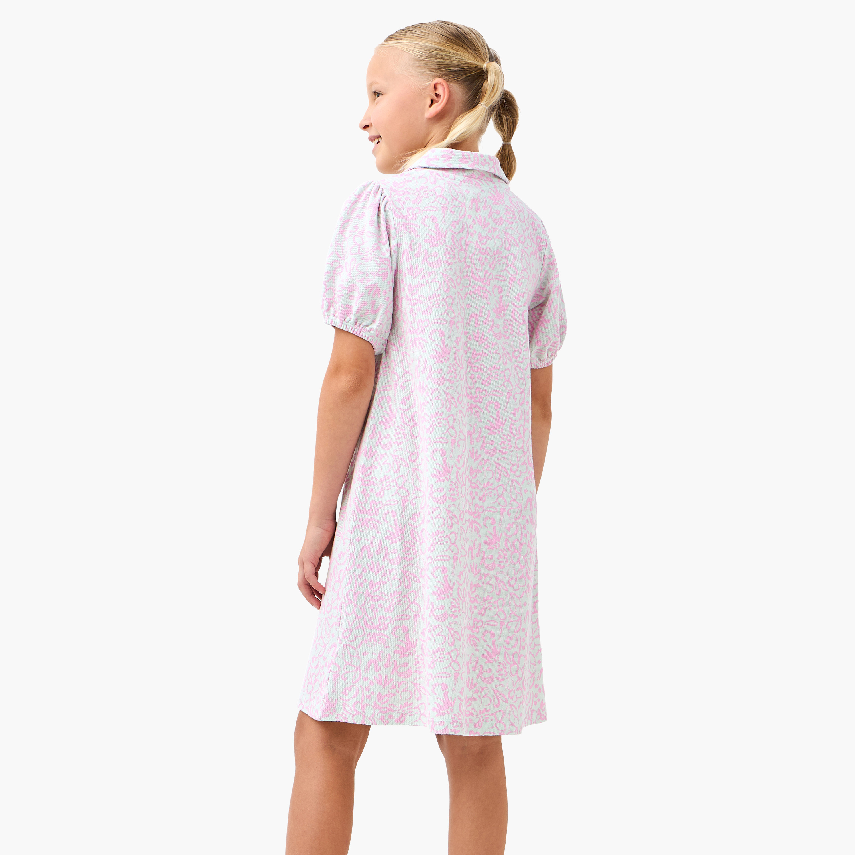 Juniors Floral Print Polo Dress with Short Sleeves-girls-clothing-dressesandjumpsuits-image-3