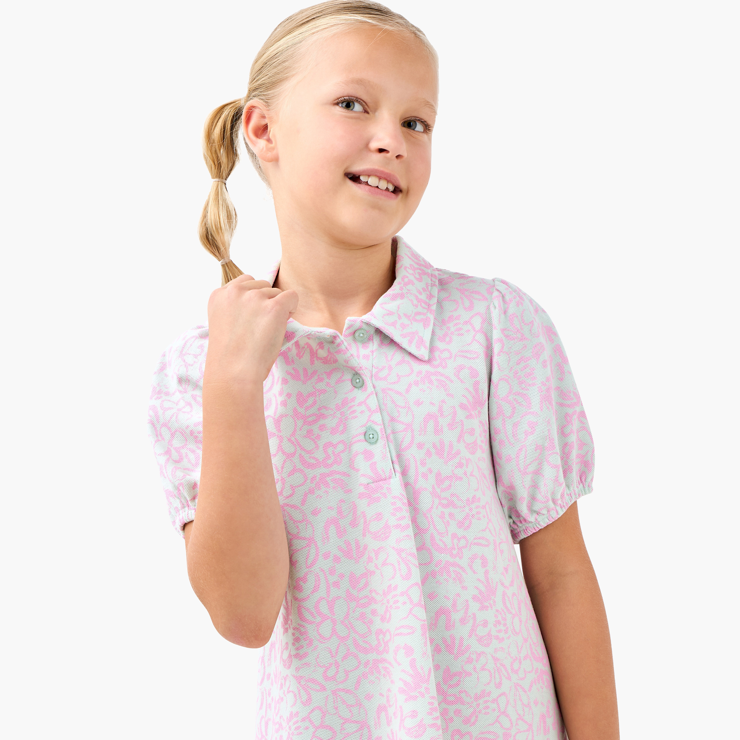 Juniors Floral Print Polo Dress with Short Sleeves-girls-clothing-dressesandjumpsuits-image-4