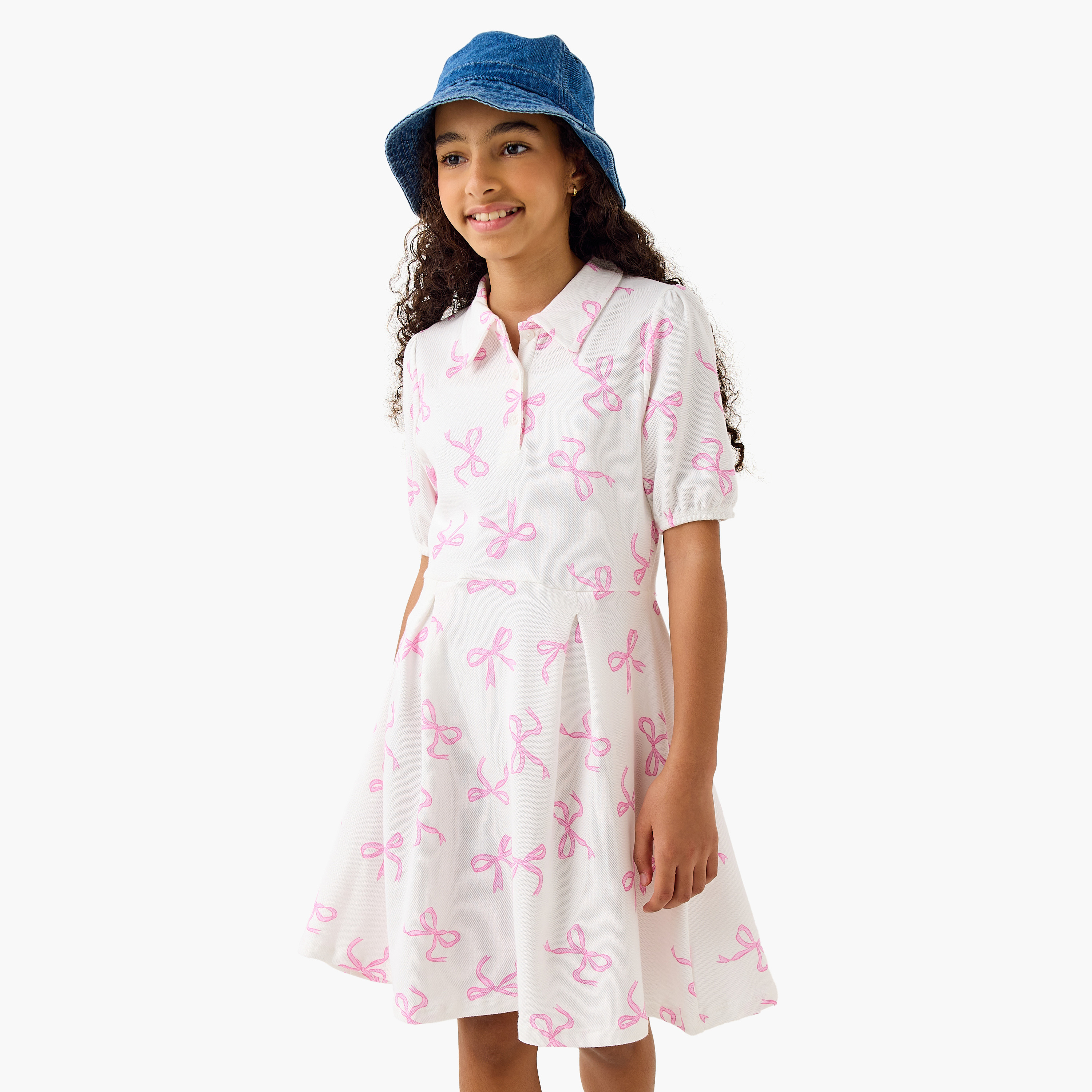 Juniors Heart Print Polo Dress with Short Sleeves-girls-clothing-dressesandjumpsuits-image-1