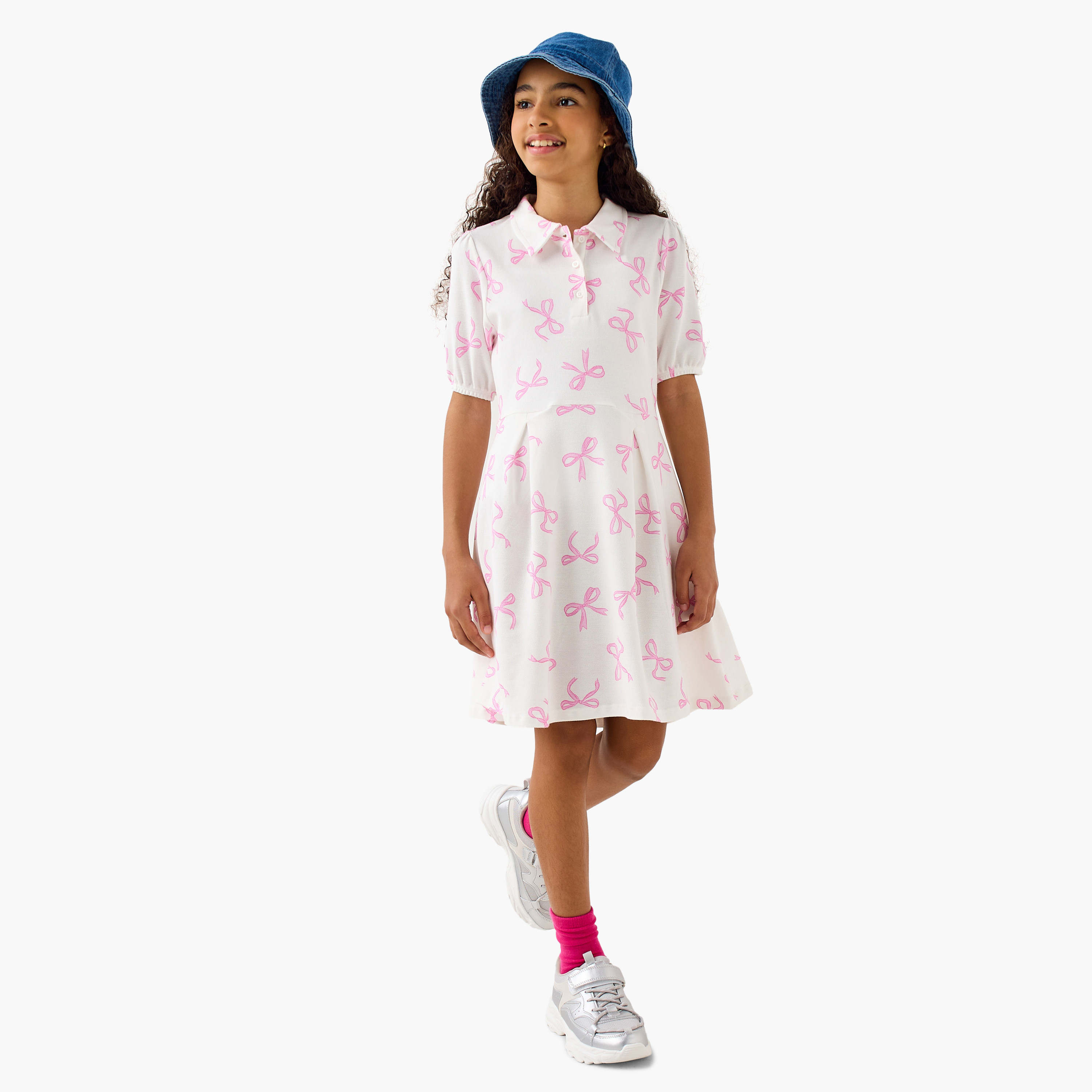 Juniors Heart Print Polo Dress with Short Sleeves-girls-clothing-dressesandjumpsuits-image-2