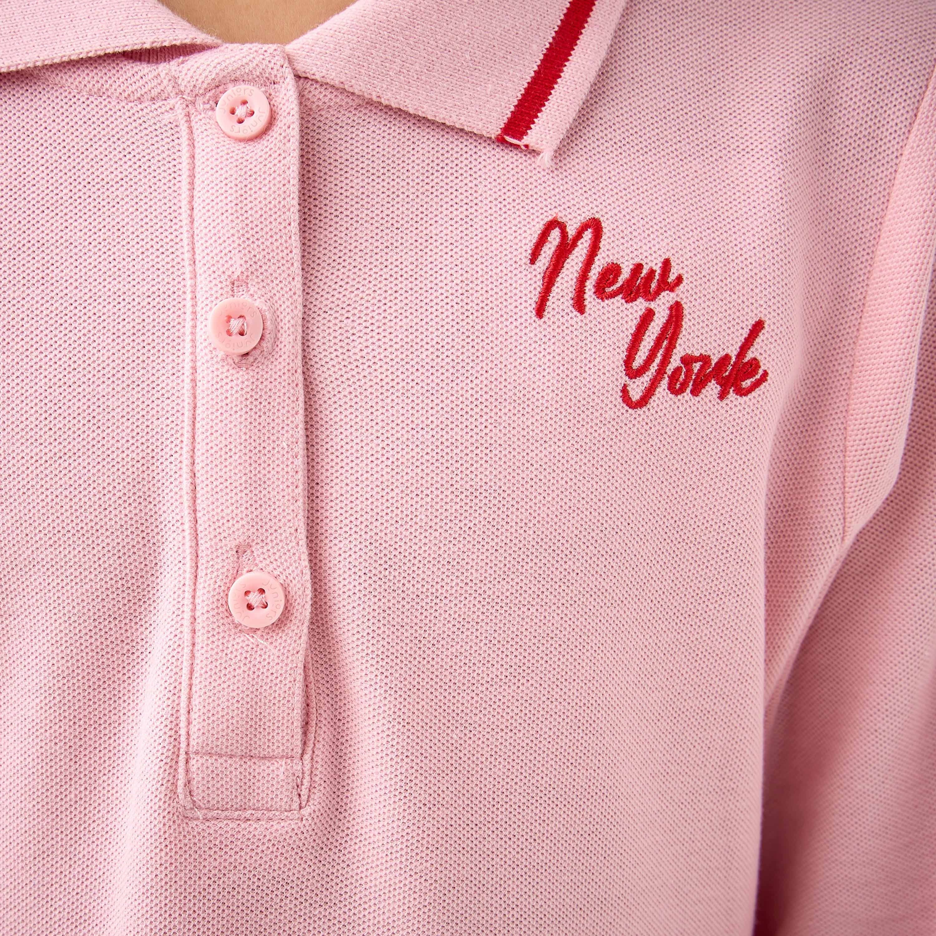 Juniors New York Embroidered Polo Dress with Long Sleeves and Pleats-girls-clothing-dressesandjumpsuits-image-5