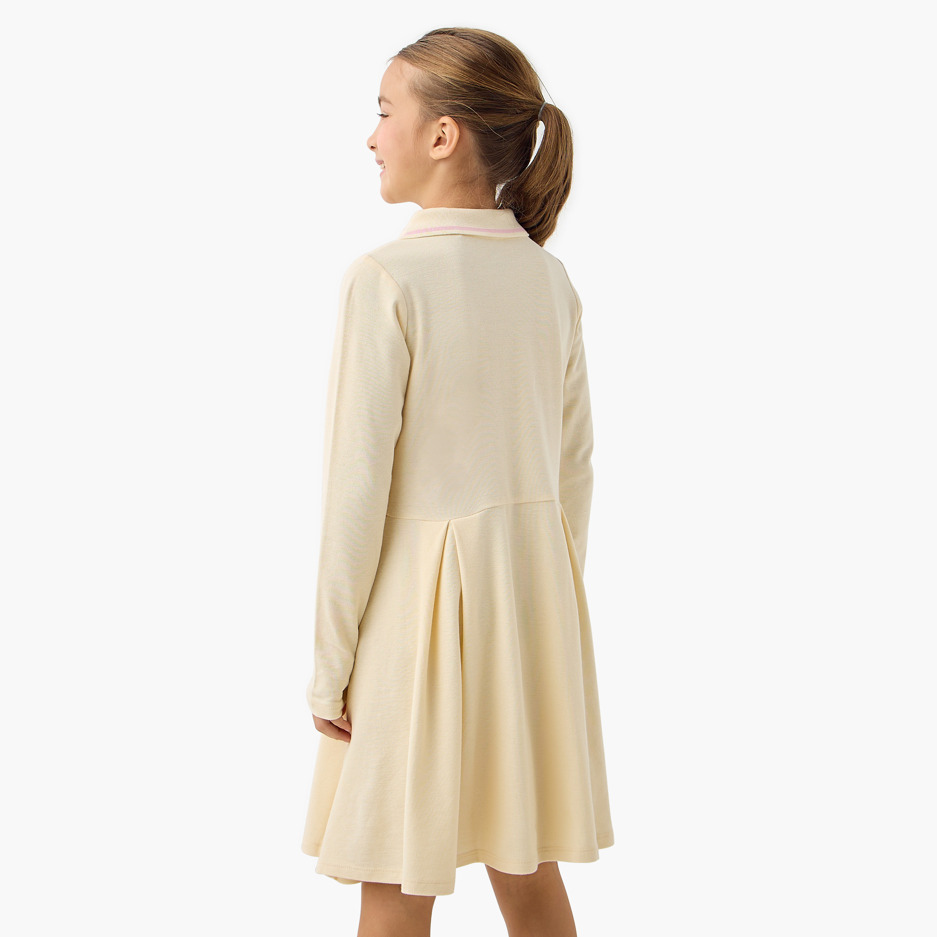Juniors Butterfly Embroidered Polo Dress with Long Sleeves and Pleats-girls-clothing-dressesandjumpsuits-image-3
