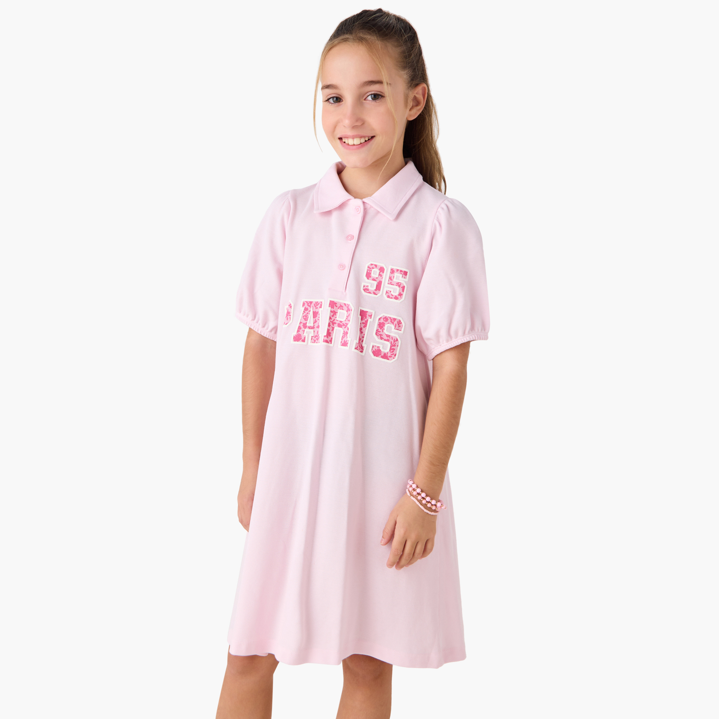 Juniors Printed Polo Dress with Short Sleeves-girls-clothing-dressesandjumpsuits-image-1