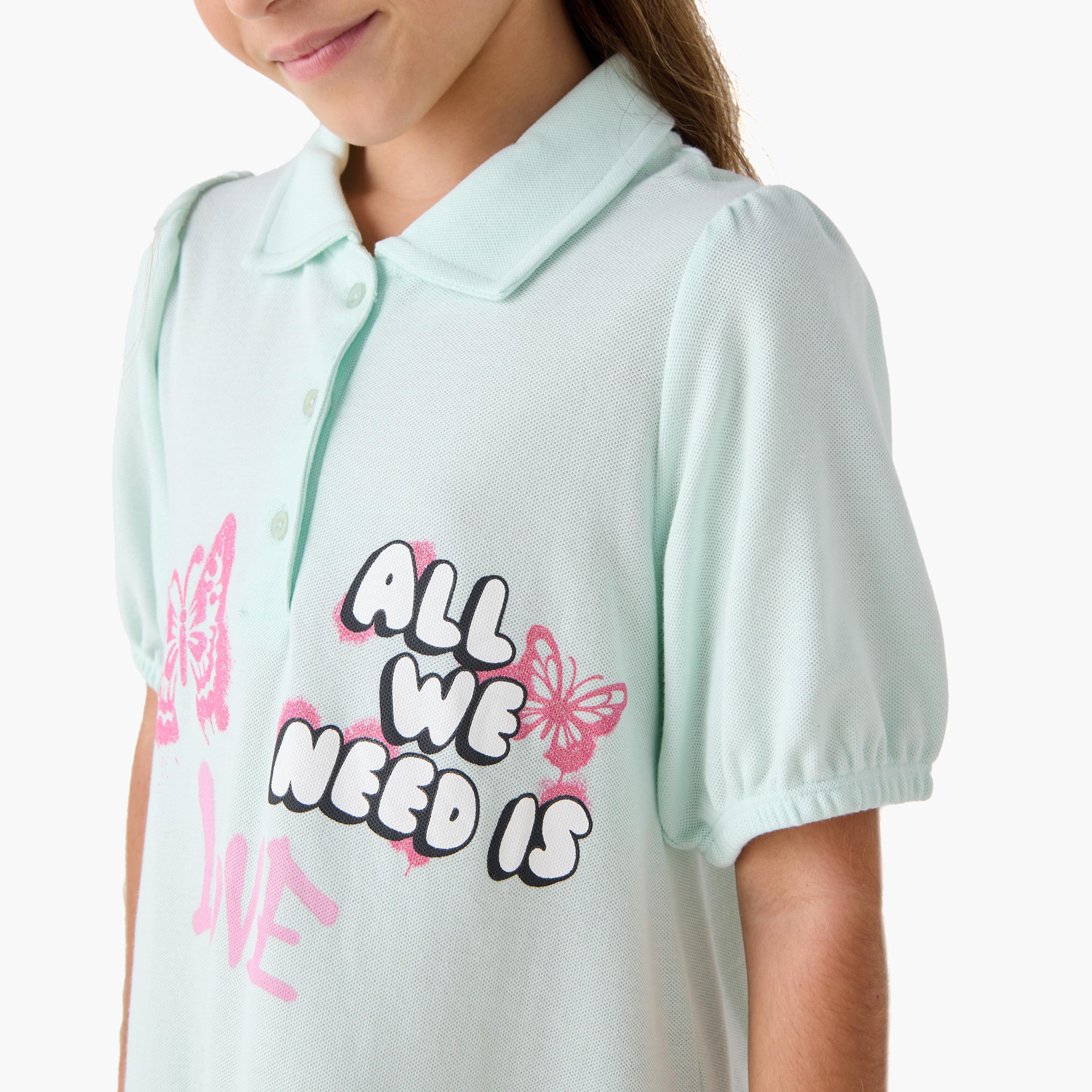 Juniors Printed Polo T-shirt Dress with Short Sleeves-girls-clothing-dressesandjumpsuits-image-4