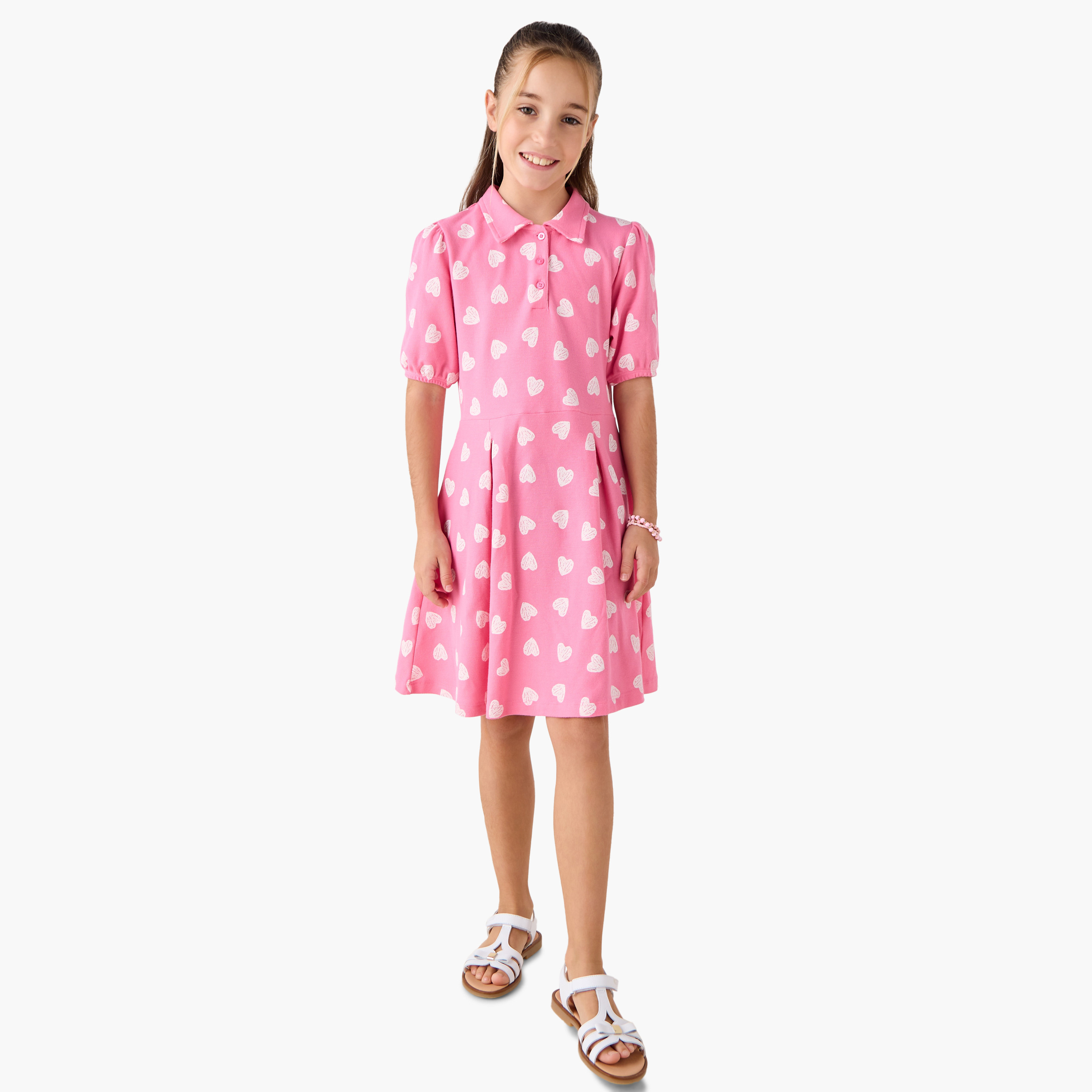 فستان بولو بأكمام قصيرة وطبعات قلوب من جونيورز-girls-clothing-dressesandjumpsuits-image-2