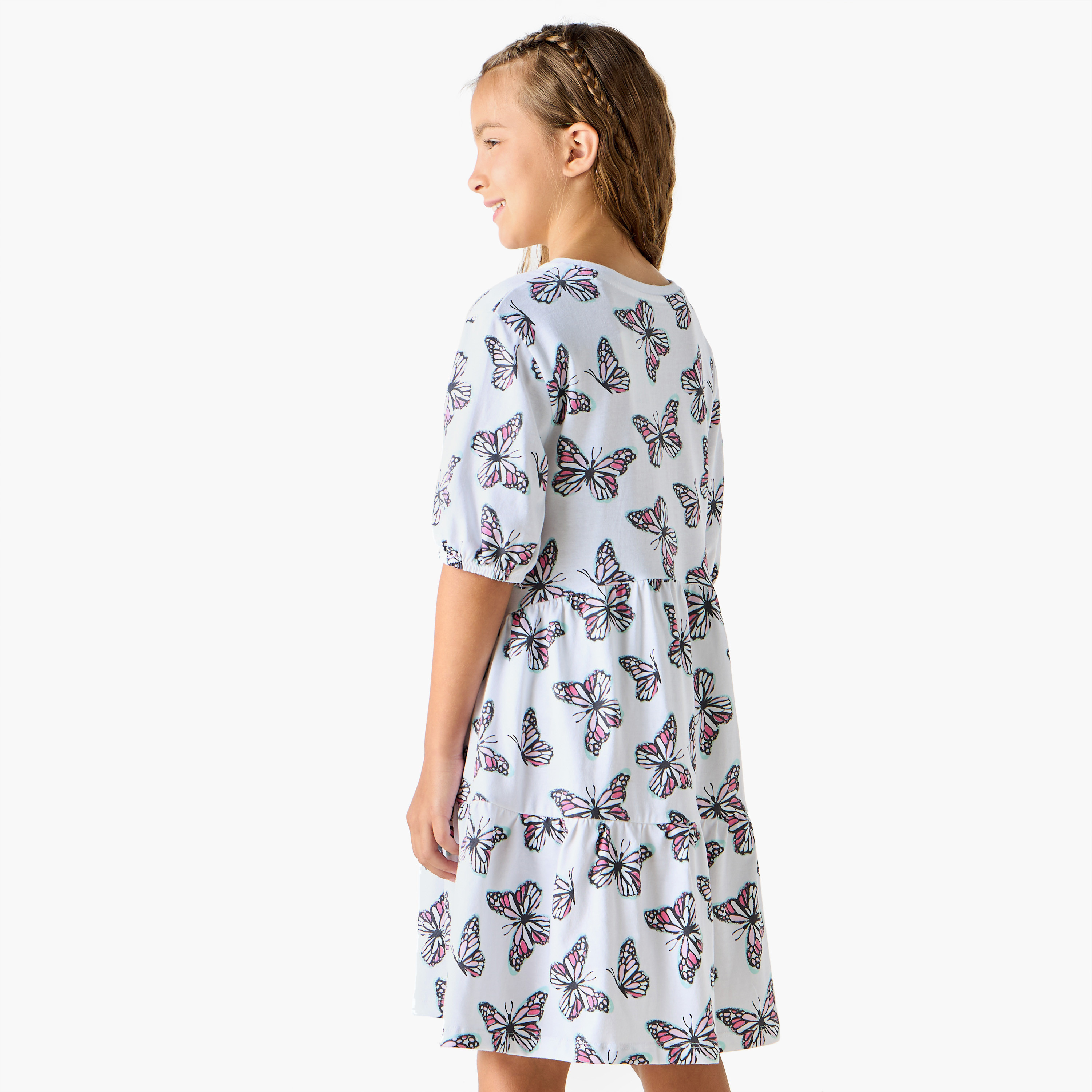 Juniors All-Over Butterfly Print Dress with 3/4 Sleeves-girls-clothing-dressesandjumpsuits-image-3