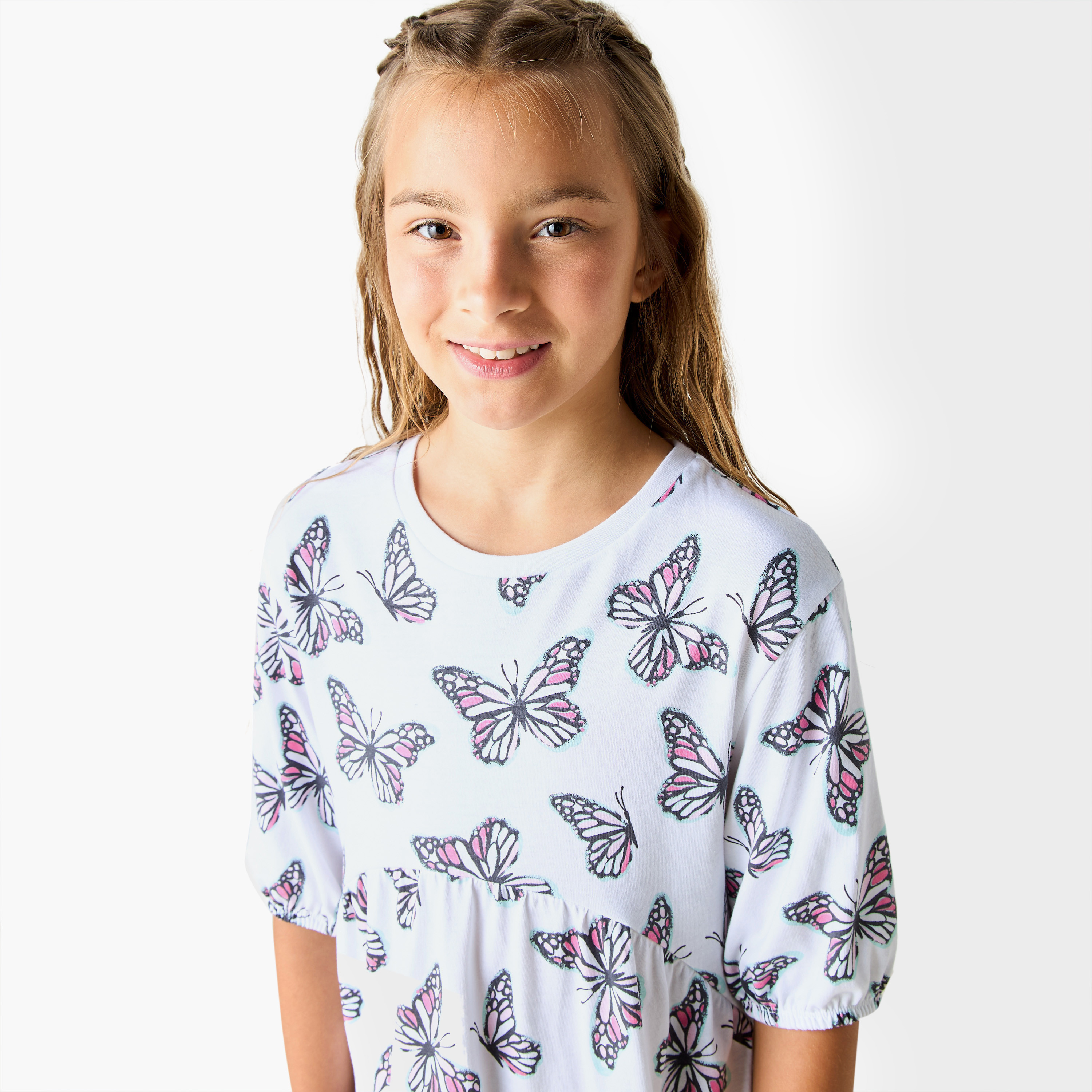 Juniors All-Over Butterfly Print Dress with 3/4 Sleeves-girls-clothing-dressesandjumpsuits-image-4
