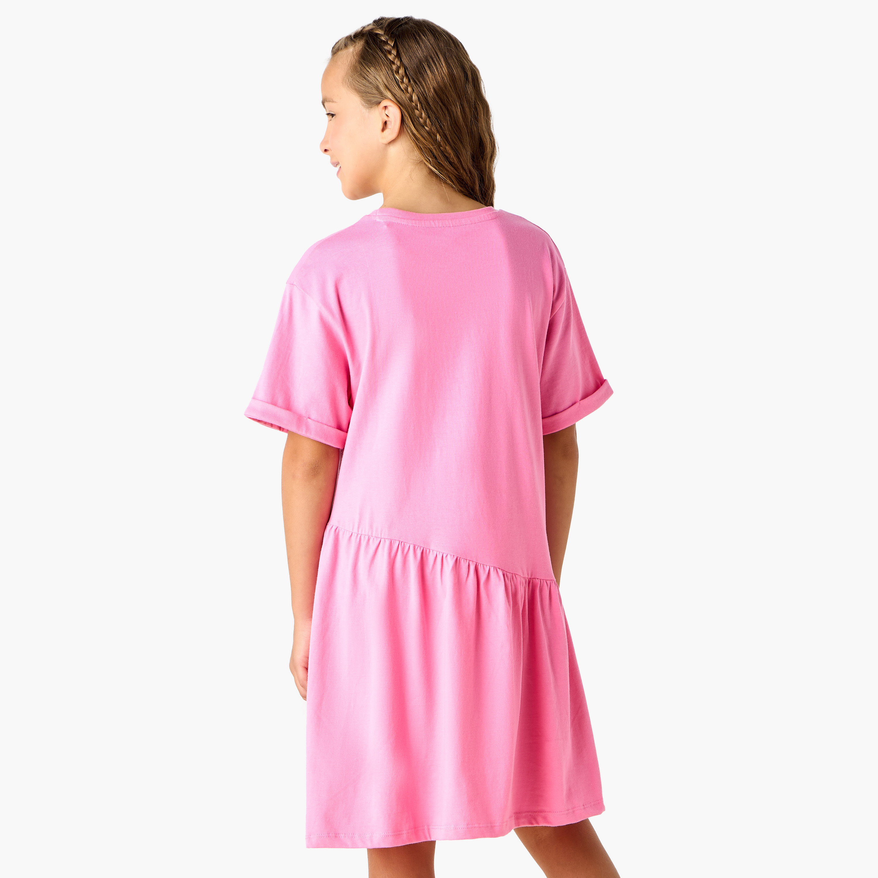 Juniors Heart Print A-line Dress with Round Neck and Short Sleeves-girls-clothing-dressesandjumpsuits-image-3