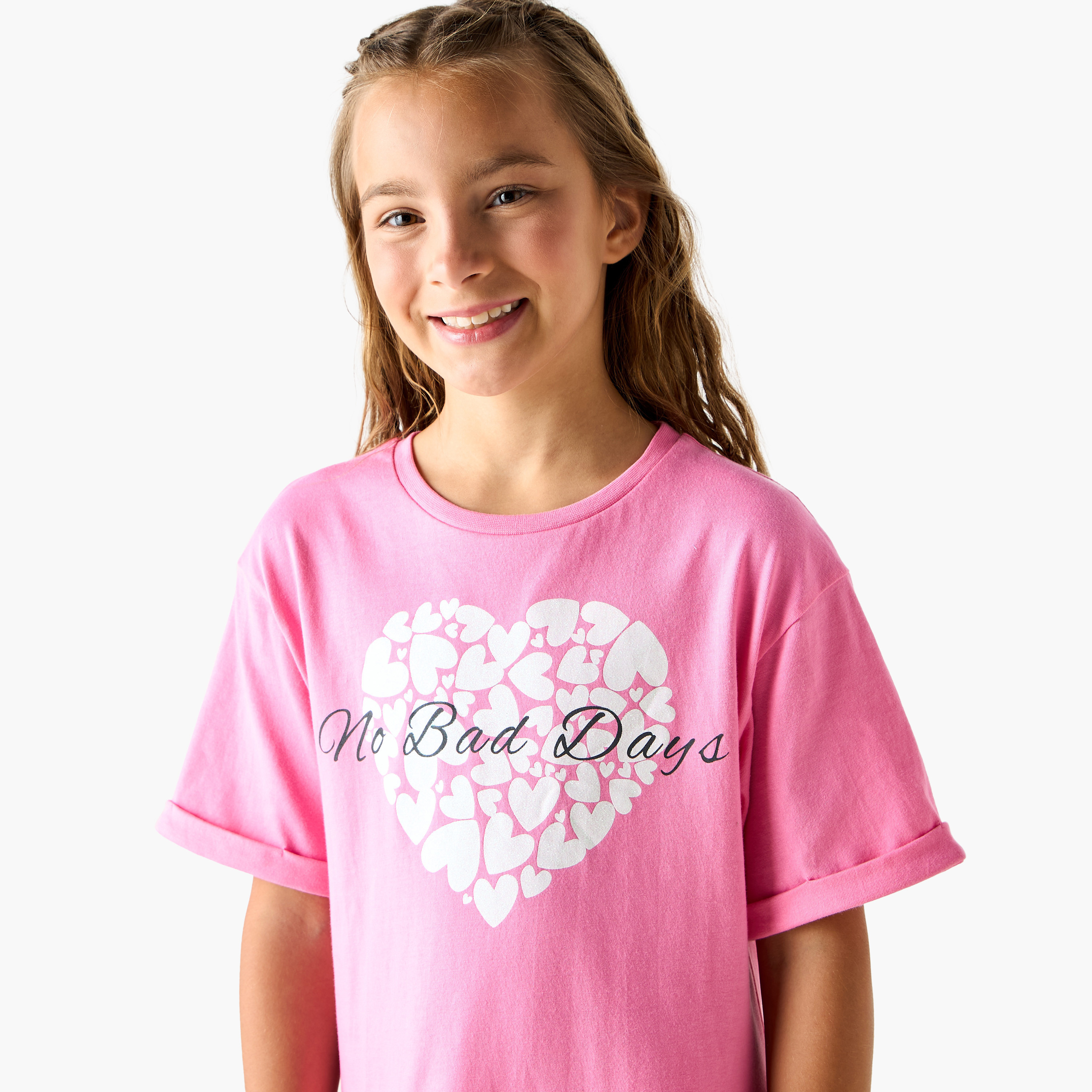 Juniors Heart Print A-line Dress with Round Neck and Short Sleeves-girls-clothing-dressesandjumpsuits-image-4