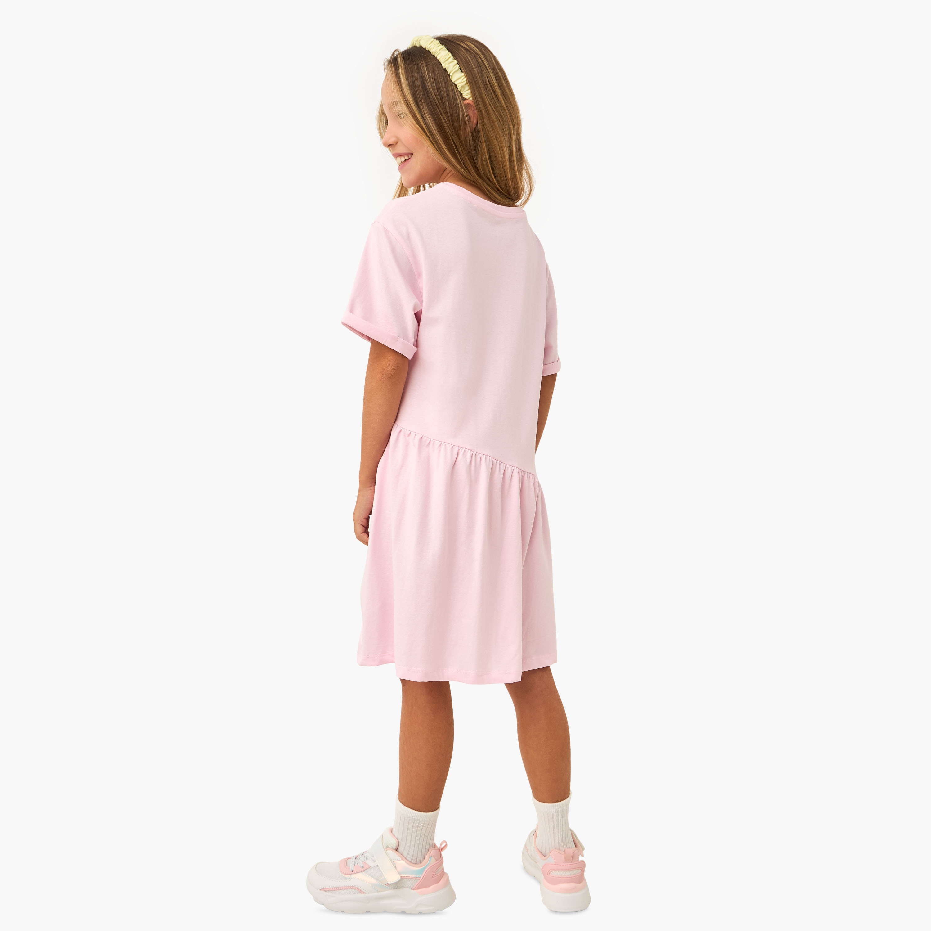 Juniors Slogan Print A-Line Dress with Drop Shoulder Sleeves-girls-clothing-dressesandjumpsuits-image-3