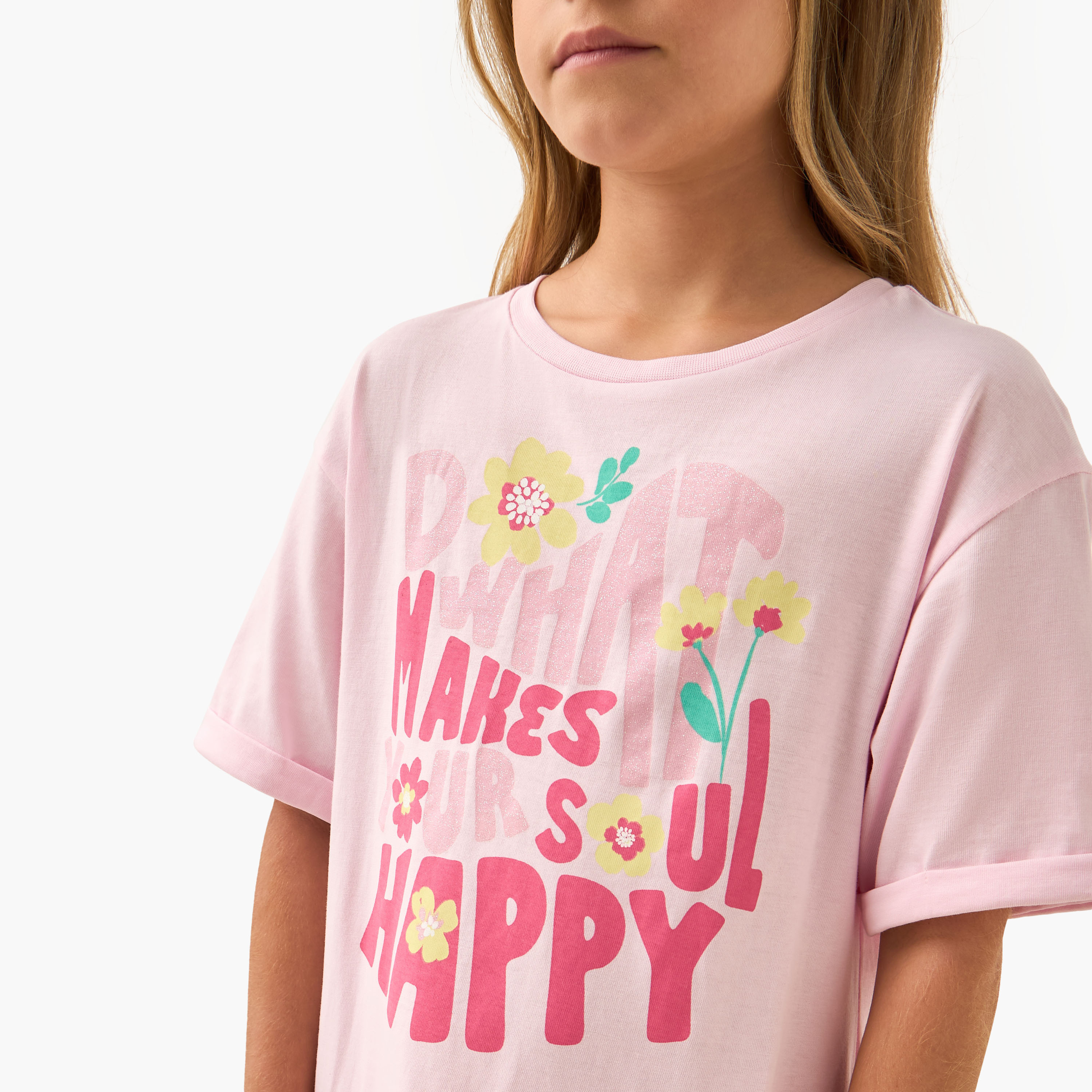 Juniors Slogan Print A-Line Dress with Drop Shoulder Sleeves-girls-clothing-dressesandjumpsuits-image-4