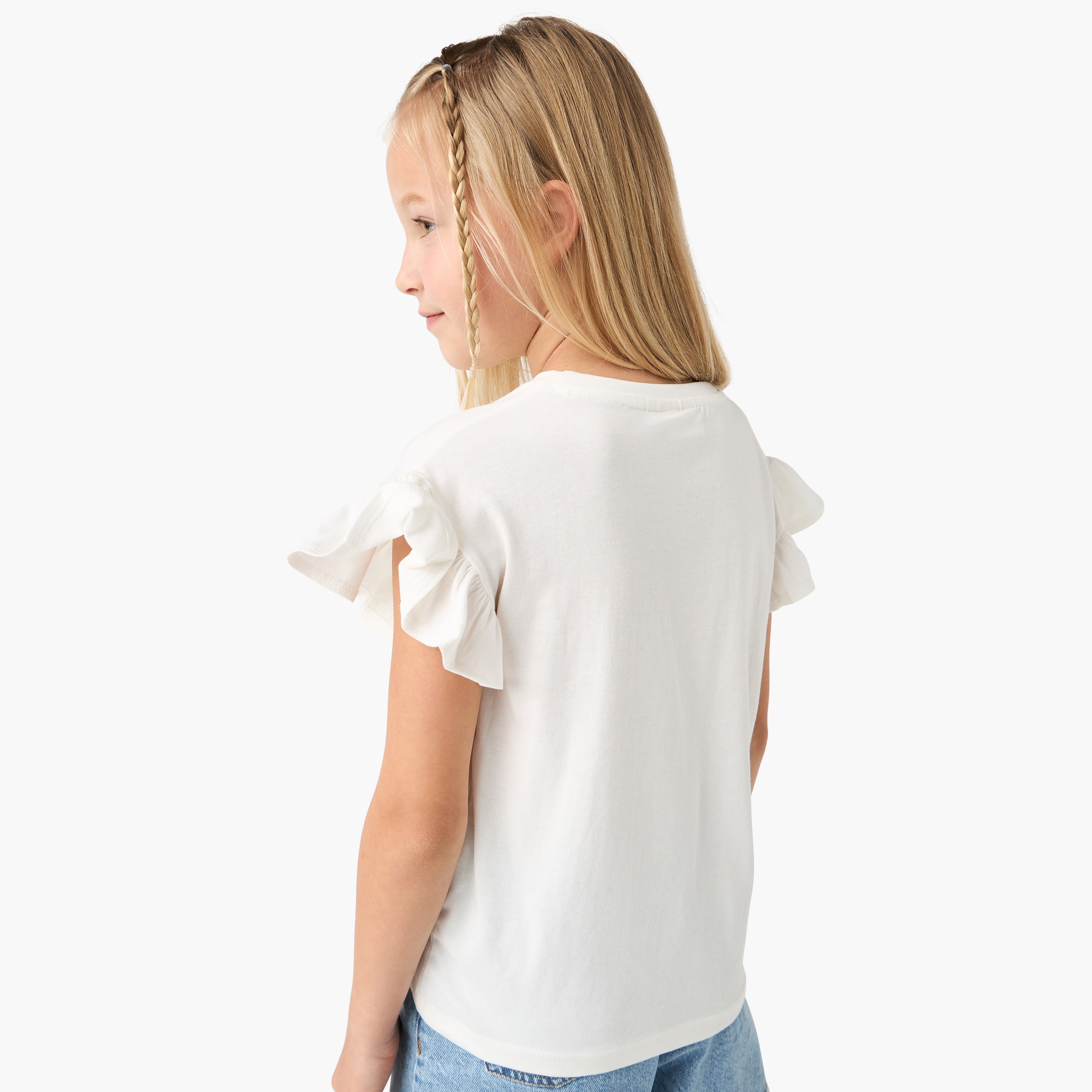 Juniors Crochet Detail T-shirt with Short Sleeves-girls-clothing-tshirts-image-3