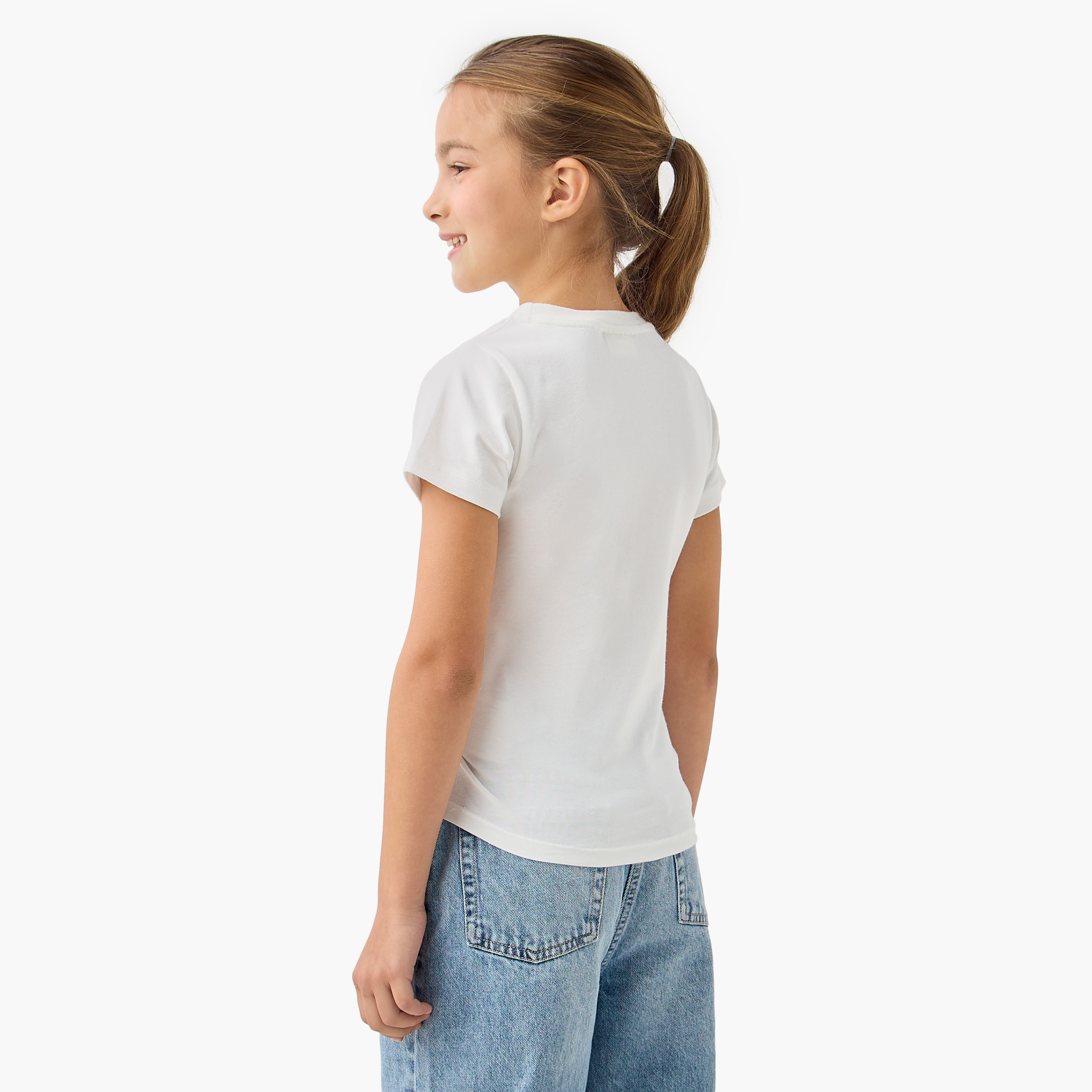Juniors Embellished Crew Neck T-shirt with Short Sleeves-girls-clothing-tshirts-image-3