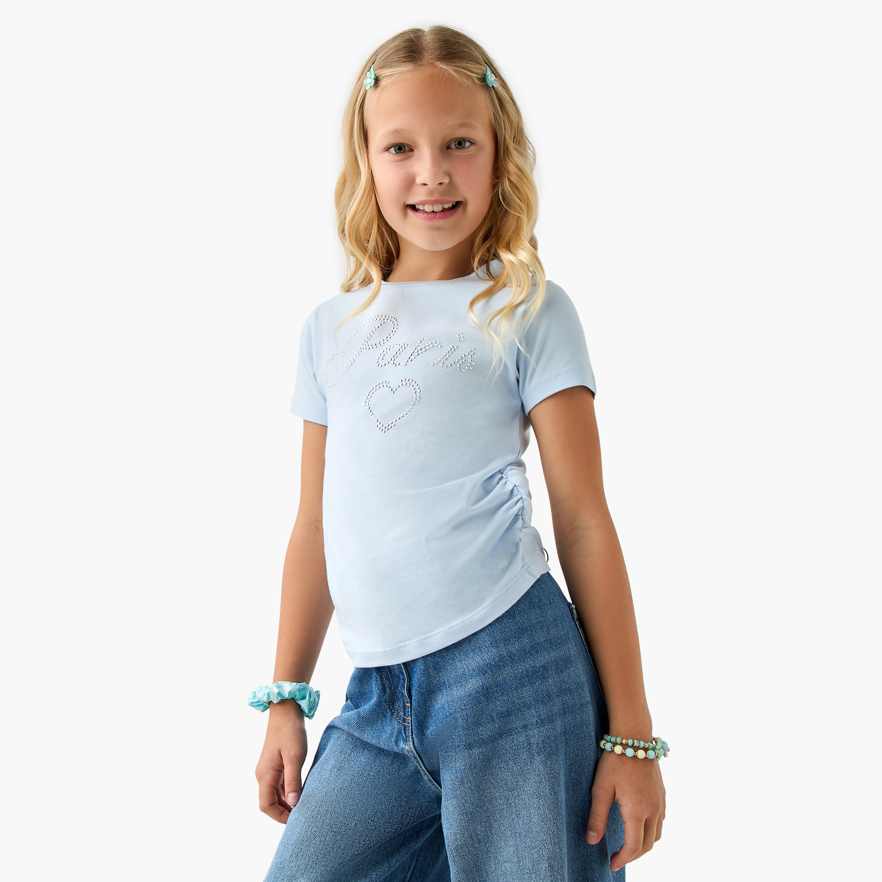 Juniors Paris Embellished T-shirt with Short Sleeves-girls-clothing-tshirts-image-1
