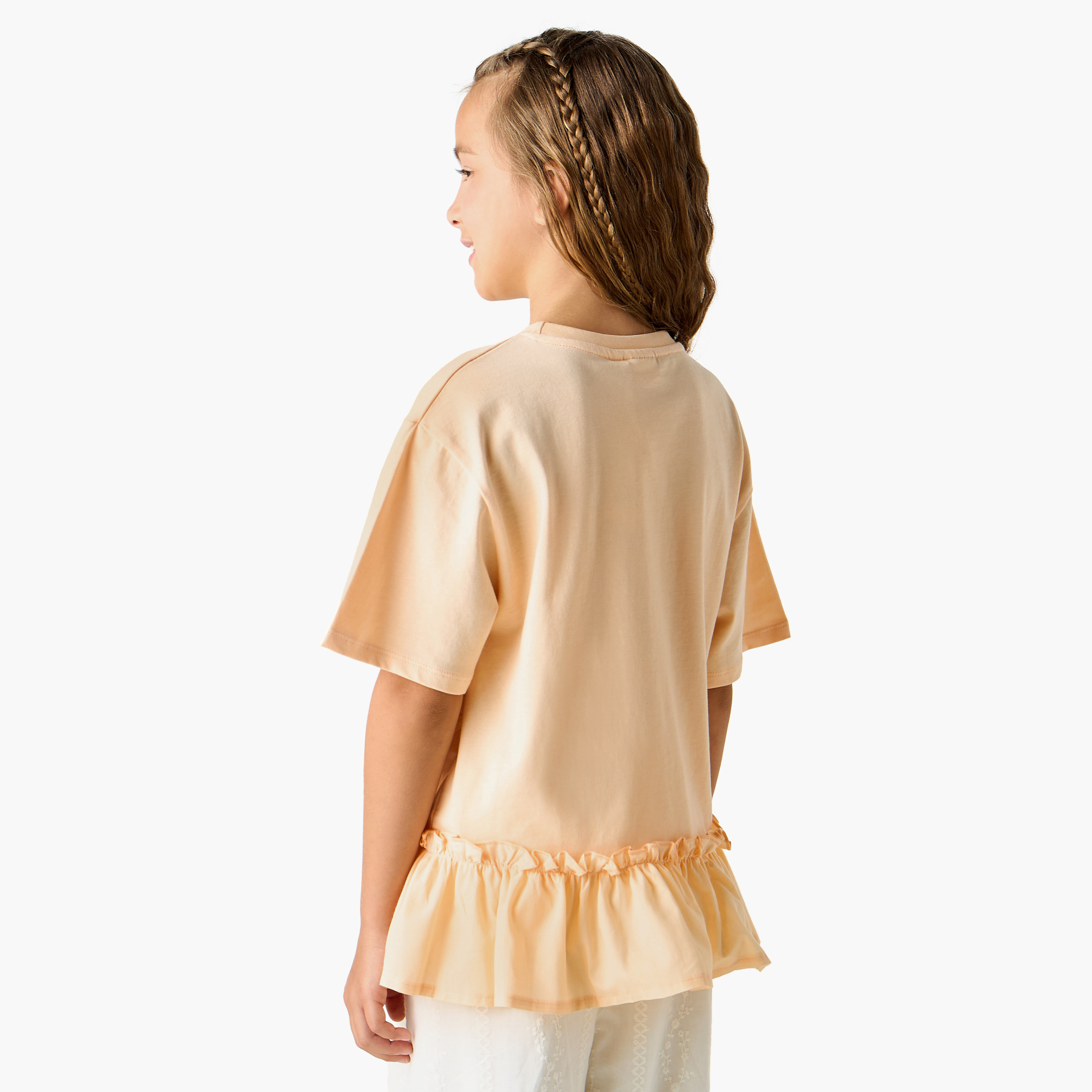 Juniors Solid Crew Neck Top with Ruffle Detail-girls-clothing-tshirts-image-4