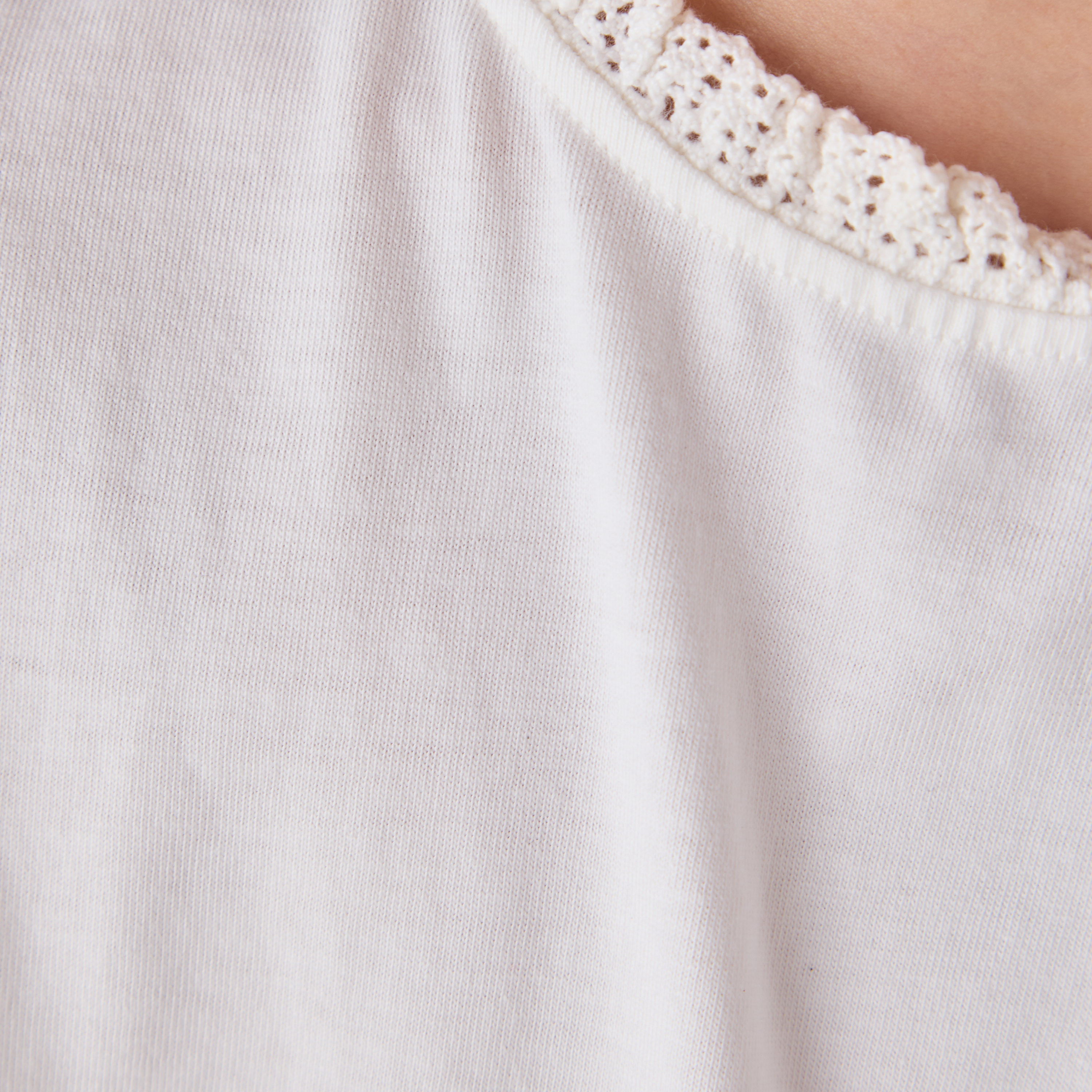 Juniors Embroidered T-shirt with Round Neck and Lace Trim-girls-clothing-tshirts-image-5