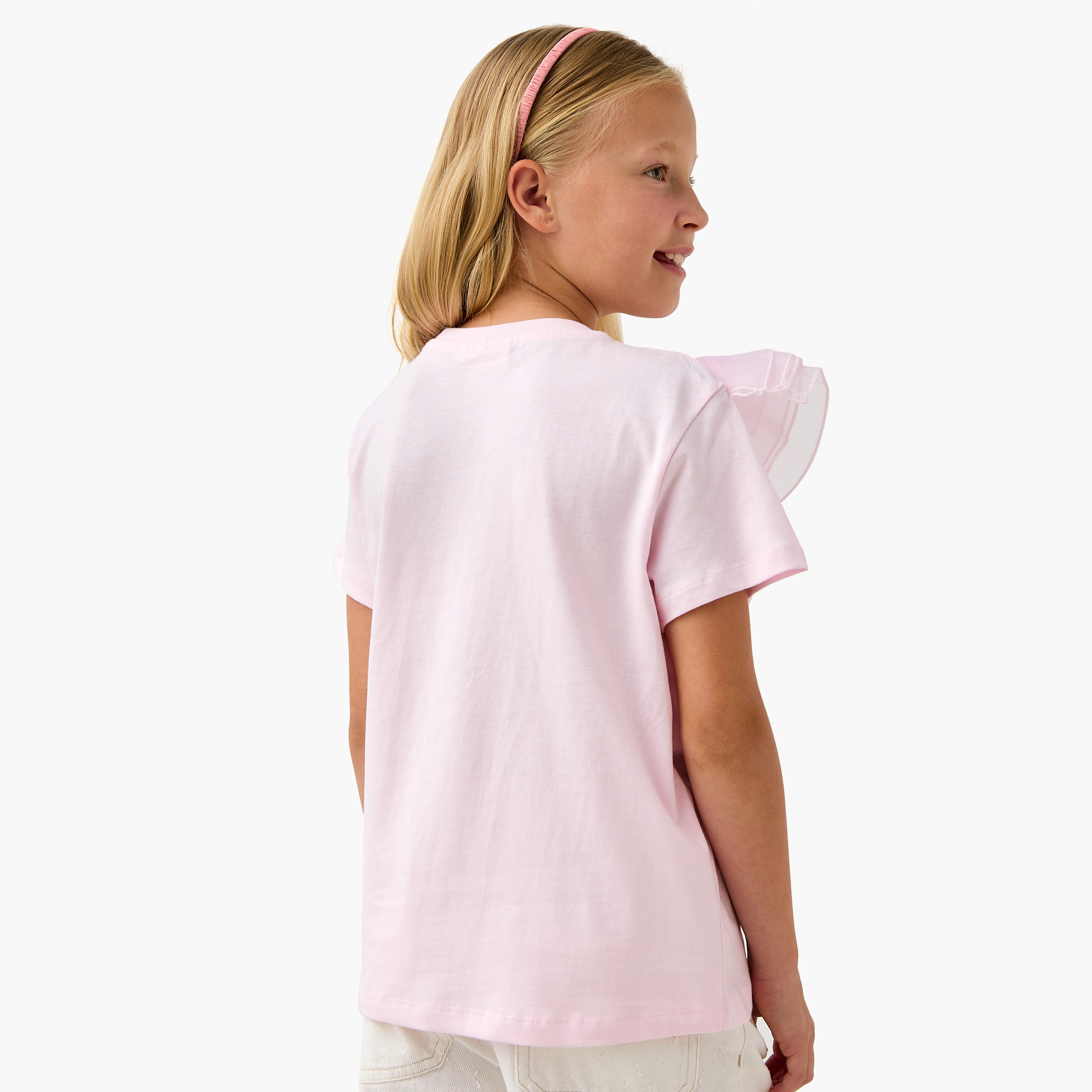 تيشيرت سادة بكشكش وأكمام قصيرة من جونيورز-girls-clothing-tshirts-image-3