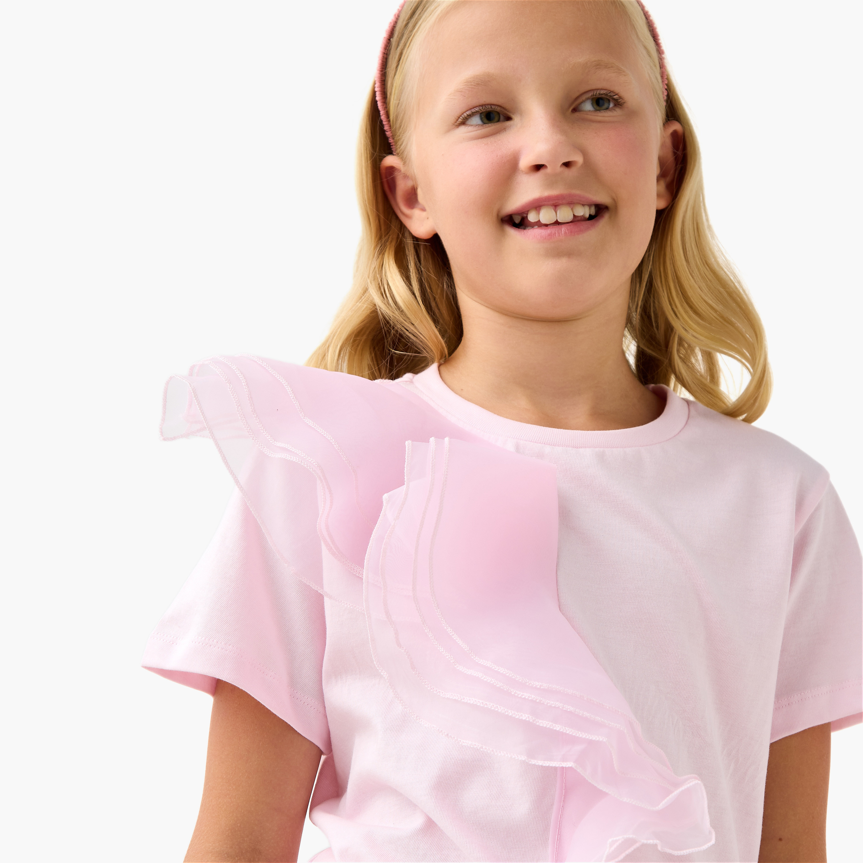 تيشيرت سادة بكشكش وأكمام قصيرة من جونيورز-girls-clothing-tshirts-image-4