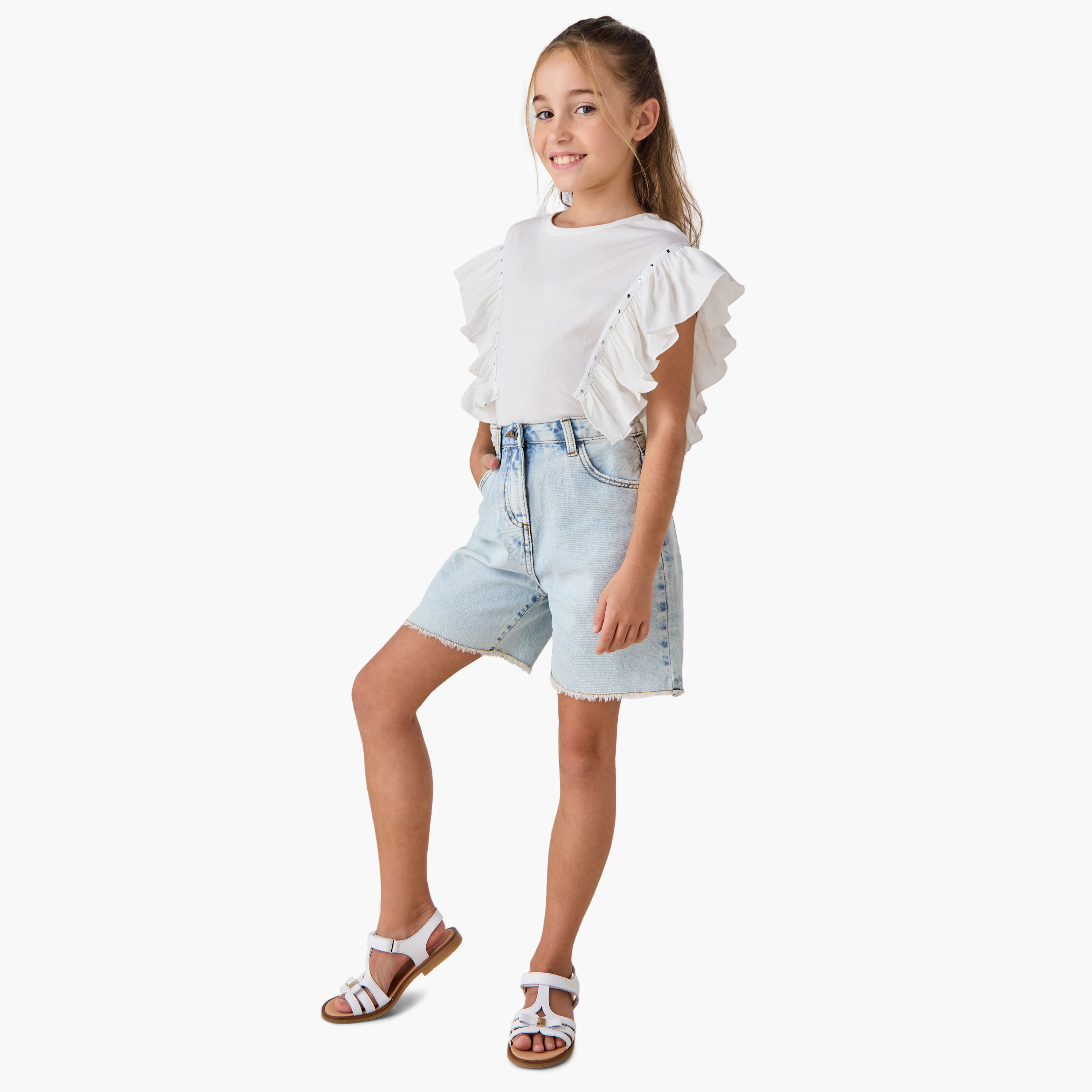 Juniors Solid T-shirt with Side Tulle Detail-girls-clothing-tshirts-image-2