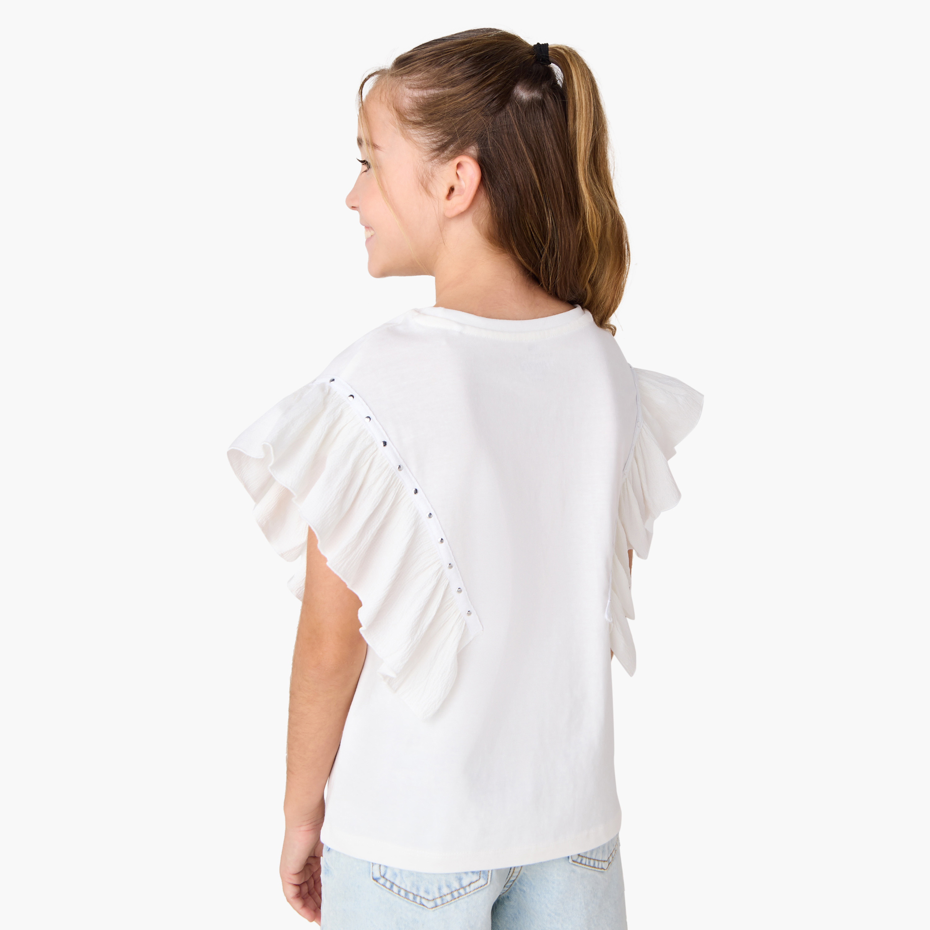 Juniors Solid T-shirt with Side Tulle Detail-girls-clothing-tshirts-image-3