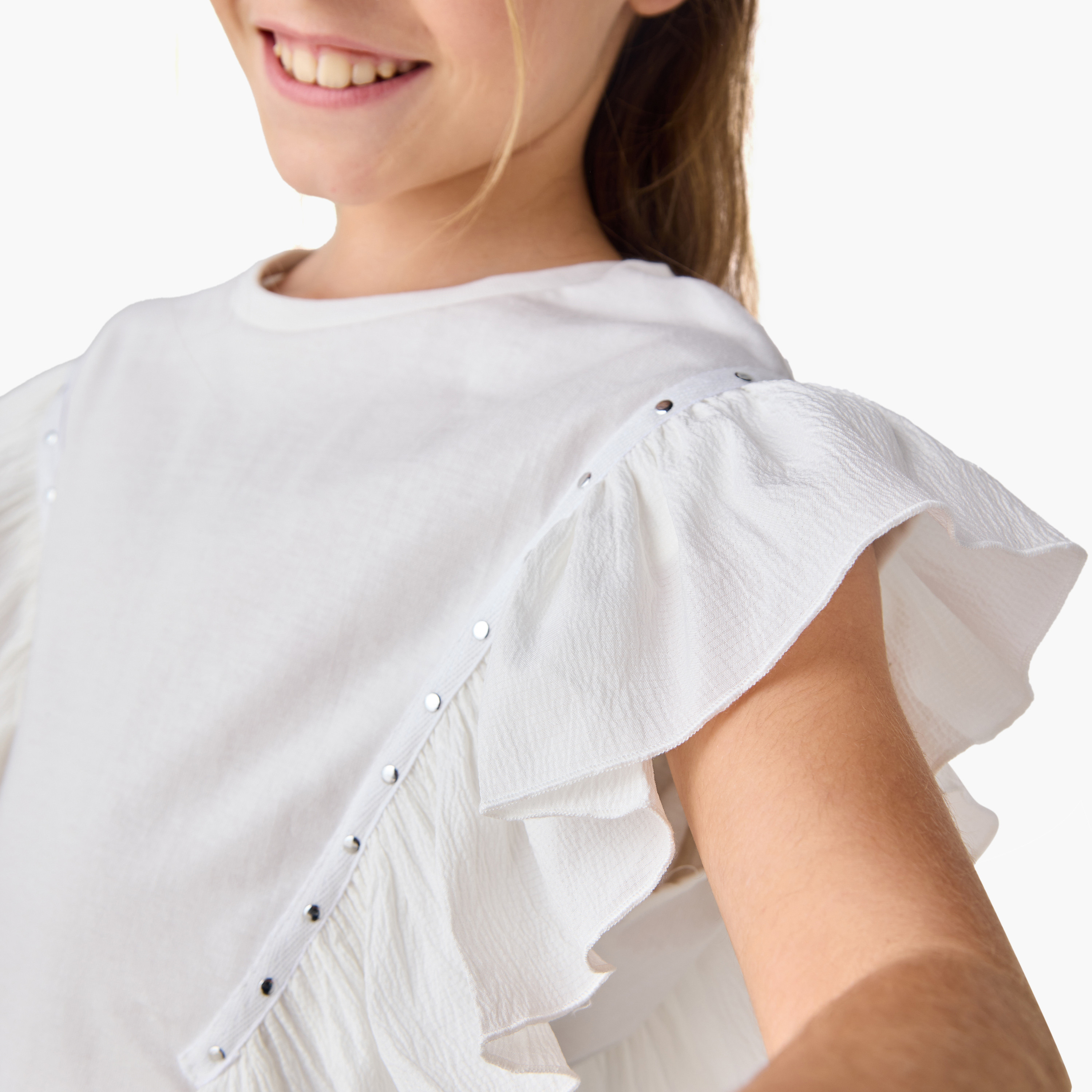 Juniors Solid T-shirt with Side Tulle Detail-girls-clothing-tshirts-image-4