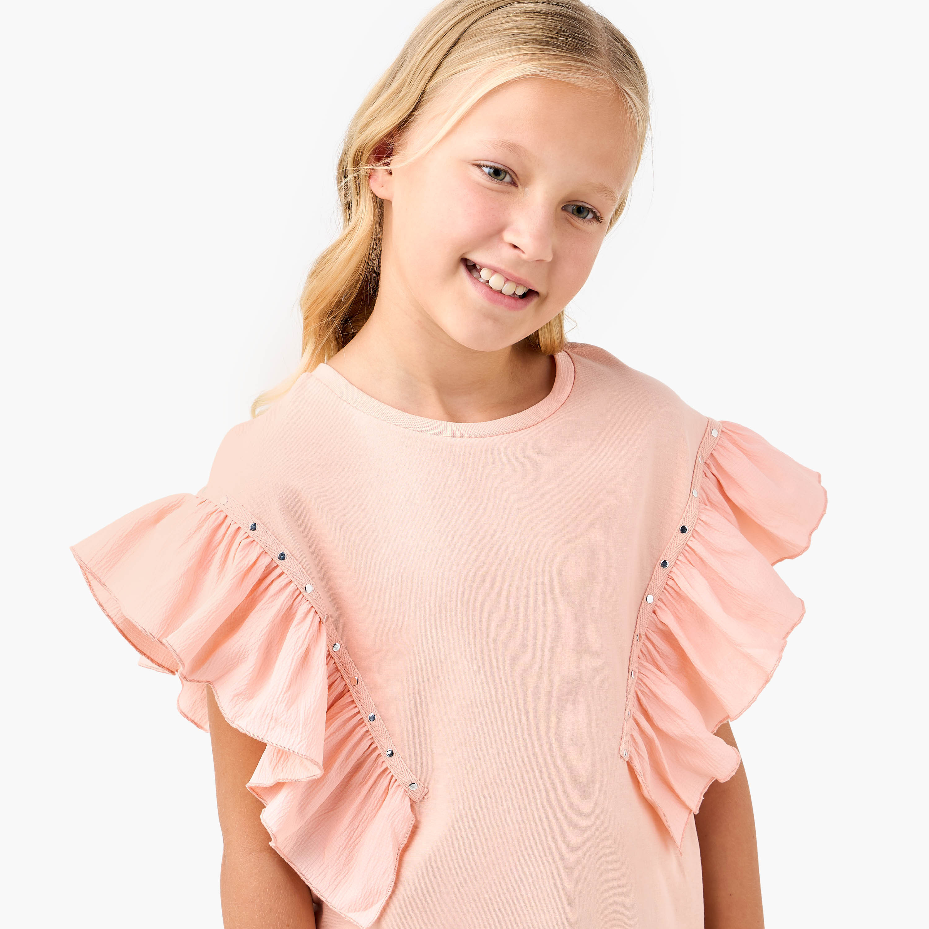 Juniors Solid T-shirt with Side Tulle Detail-girls-clothing-tshirts-image-4