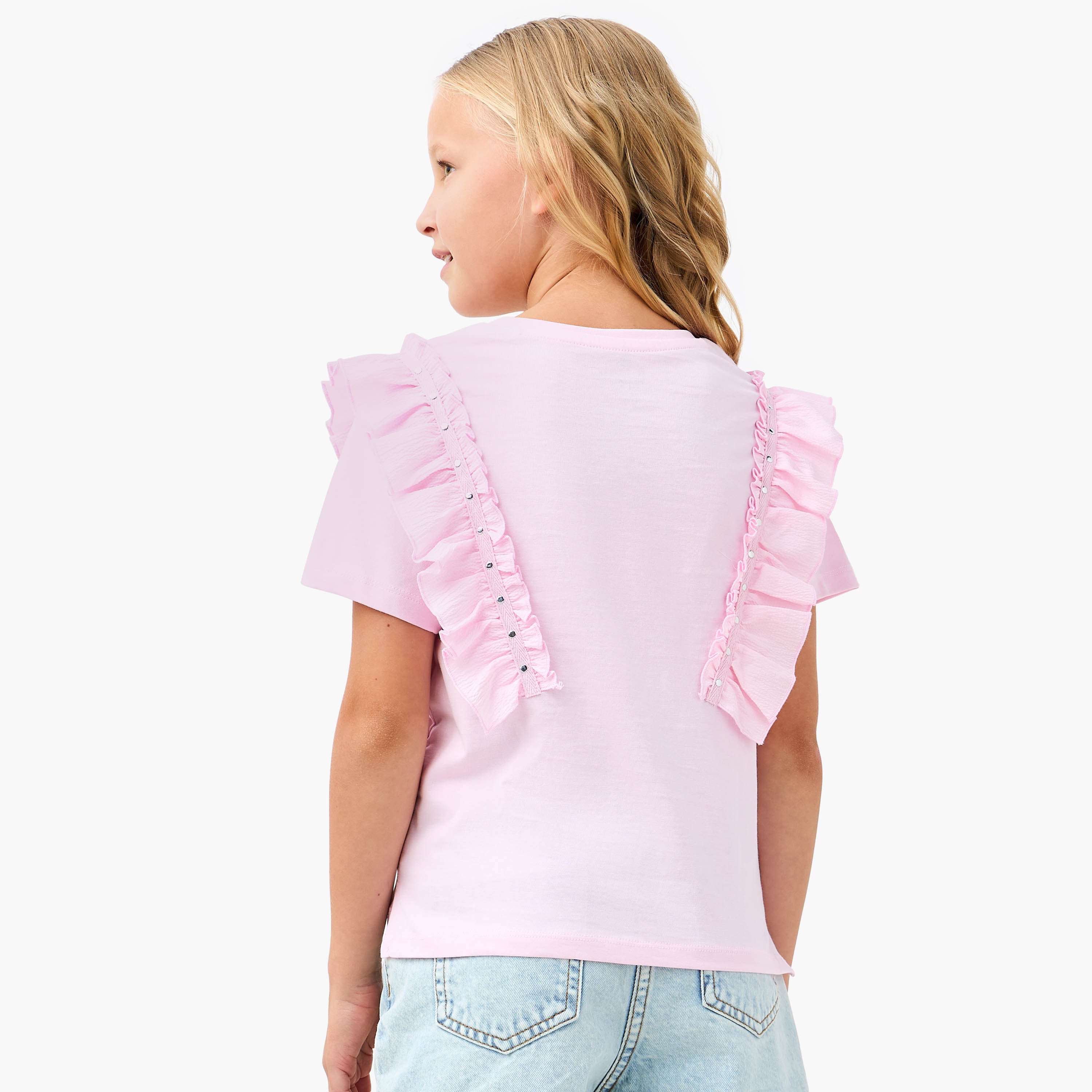 Juniors Solid T-shirt with Side Tulle Detail-girls-clothing-tshirts-image-3