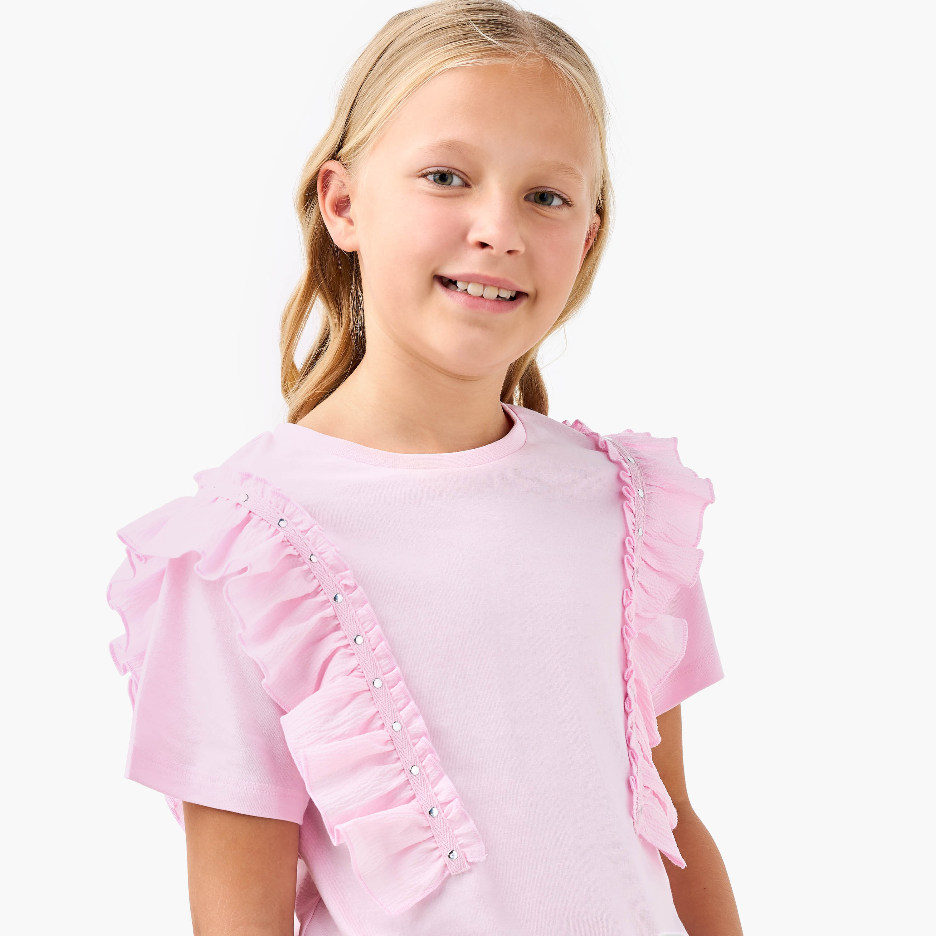 Juniors Solid T-shirt with Side Tulle Detail-girls-clothing-tshirts-image-4
