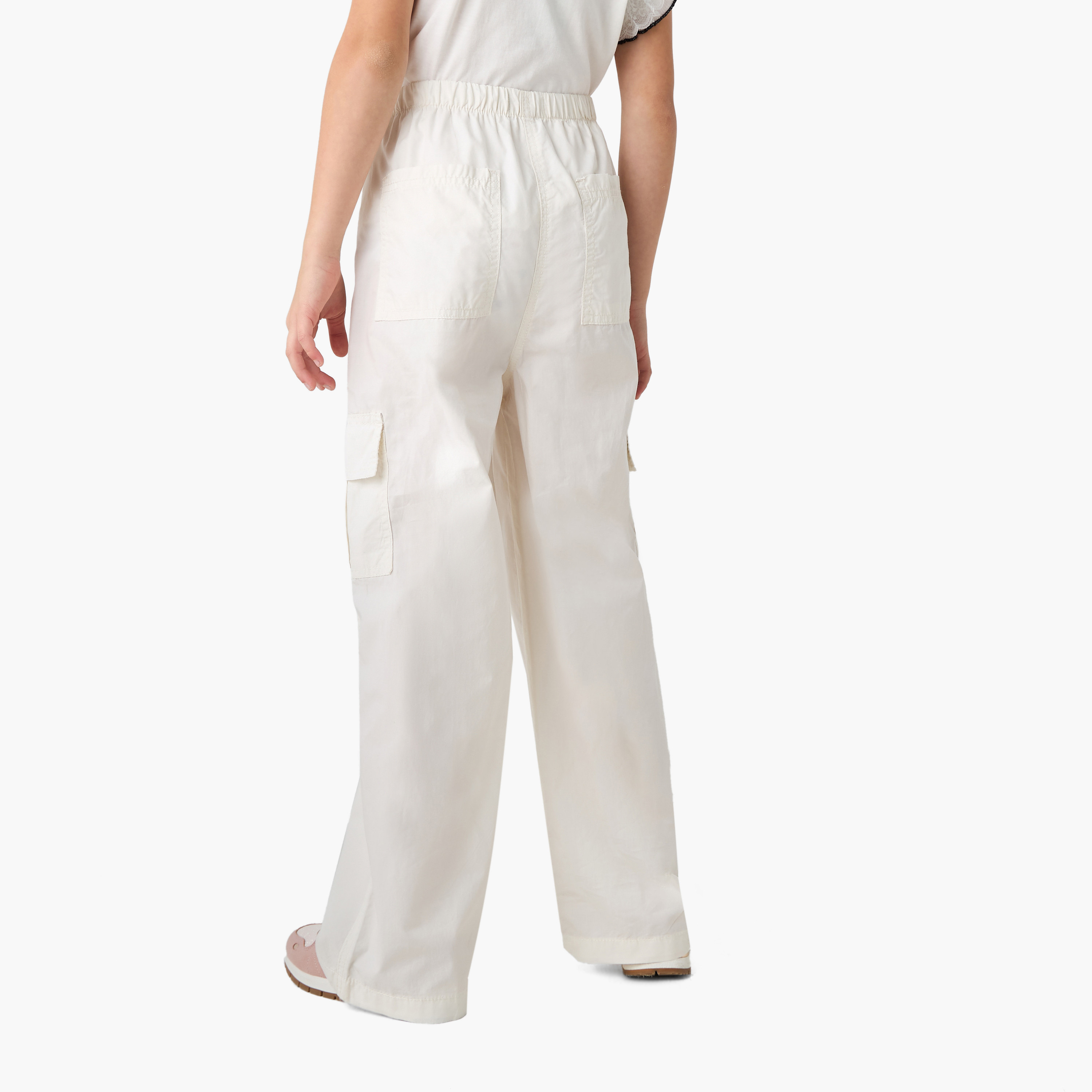 Juniors Solid Cargo Pants with Button Closure and Pockets-girls-clothing-bottoms-trousers-image-3