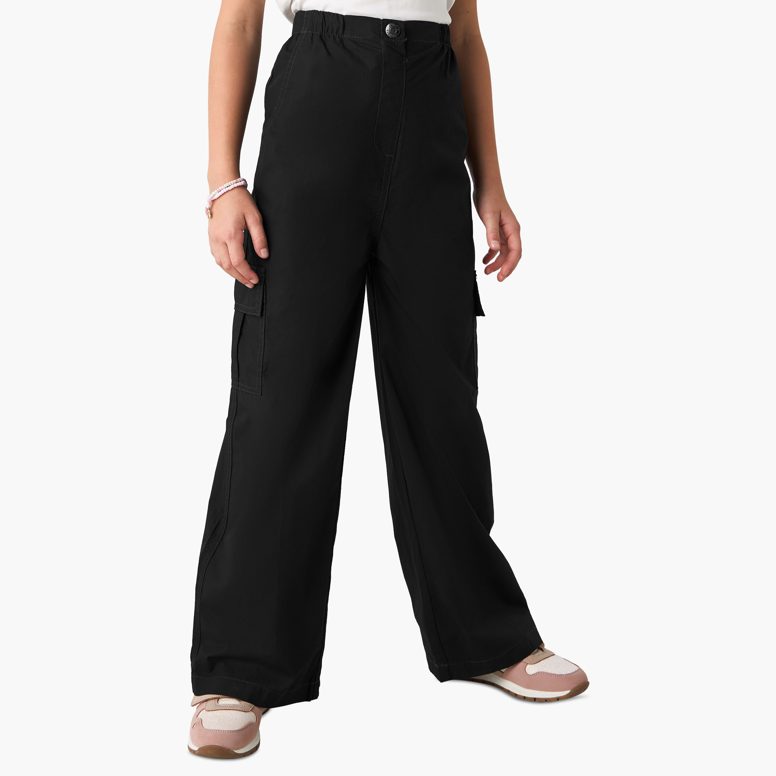 بنطلون كارجو سادة بجيوب وزر إغلاق من جونيورز-girls-clothing-bottoms-trousers-image-1
