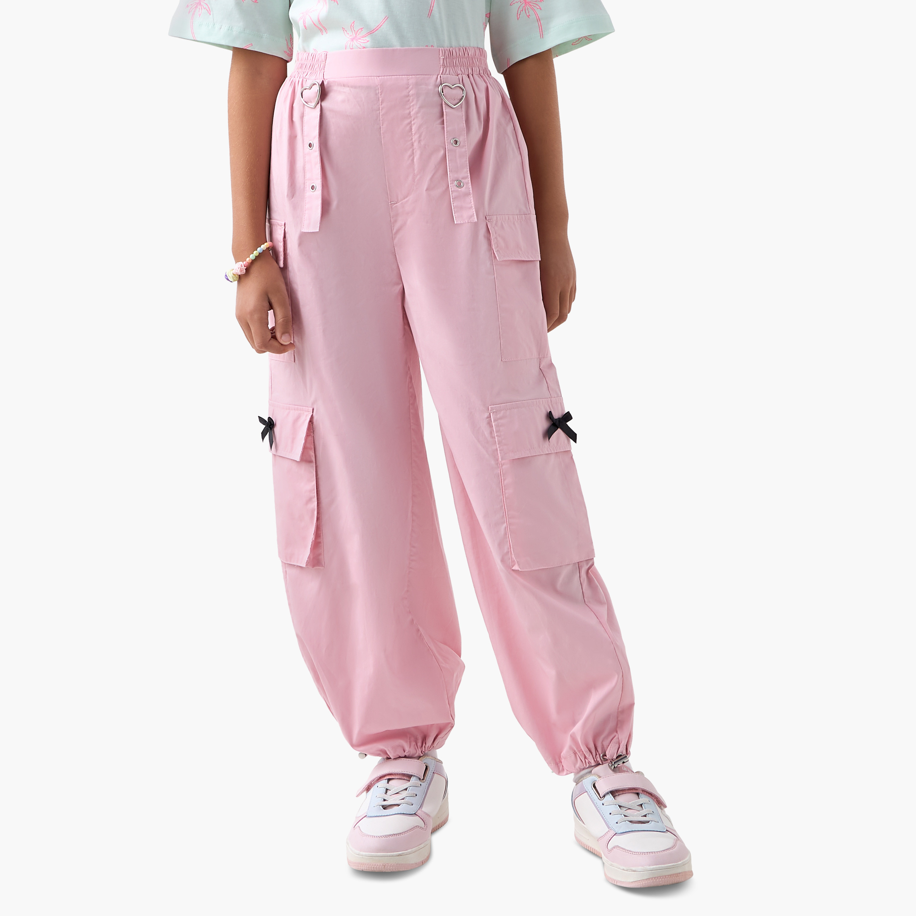 Juniors Solid Pants with Pockets and Semi-Elasticated Waistband-girls-clothing-bottoms-trousers-image-1