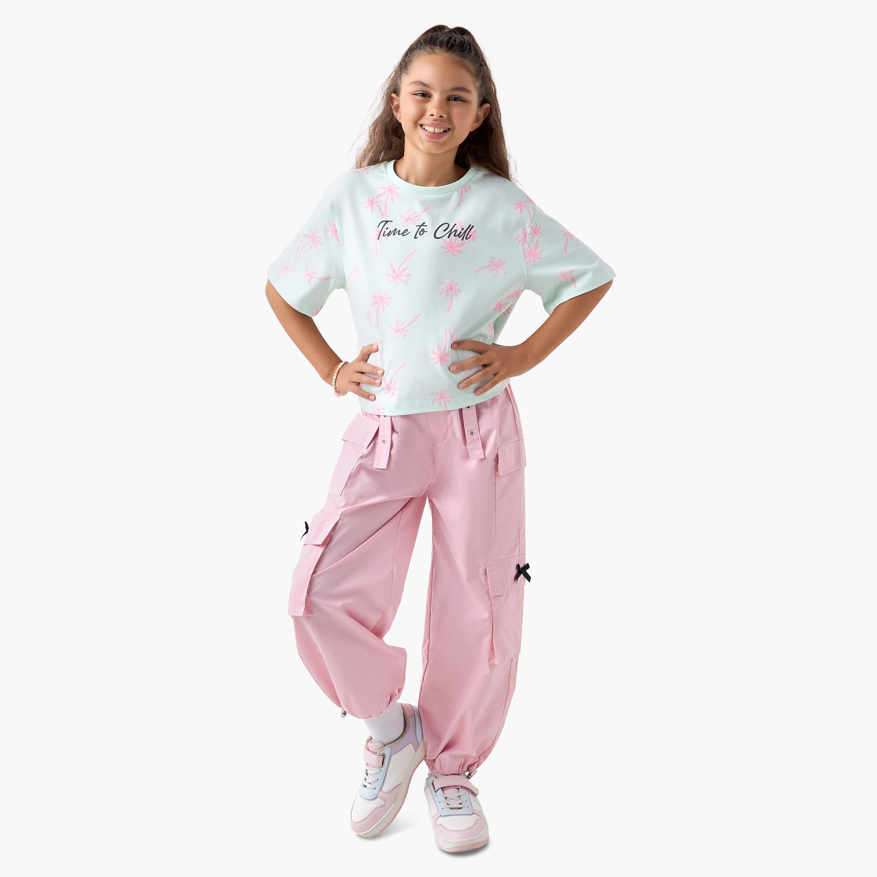 Juniors Solid Pants with Pockets and Semi-Elasticated Waistband-girls-clothing-bottoms-trousers-image-2