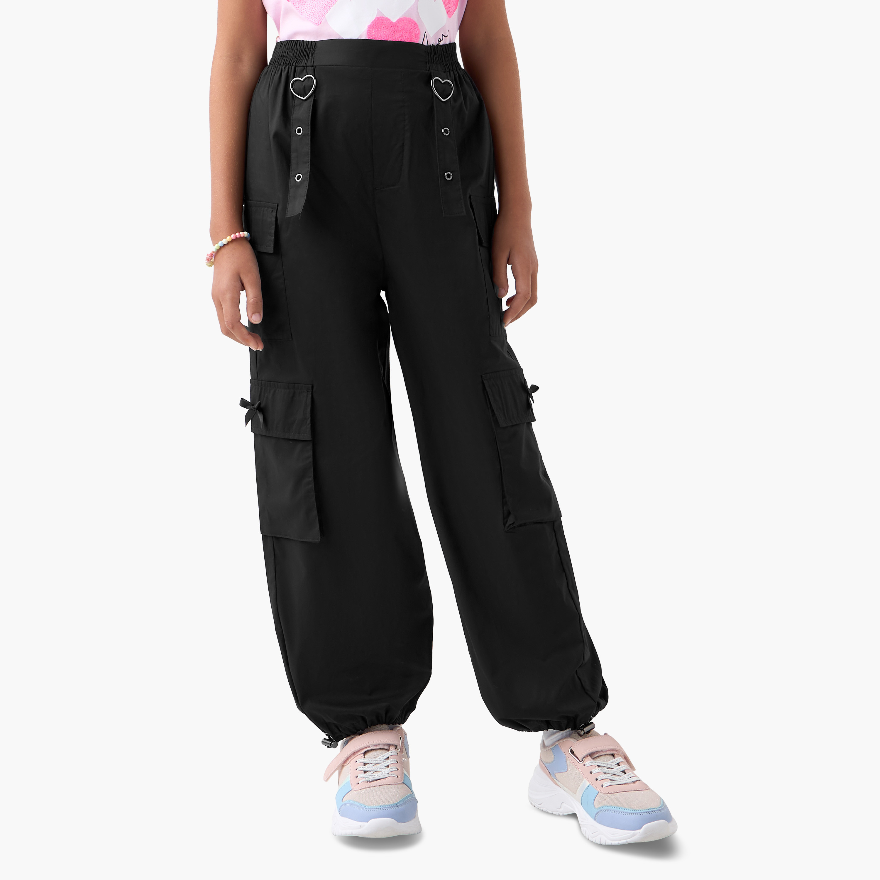 Juniors Solid Pants with Pockets and Semi-Elasticated Waistband-girls-clothing-bottoms-trousers-image-1