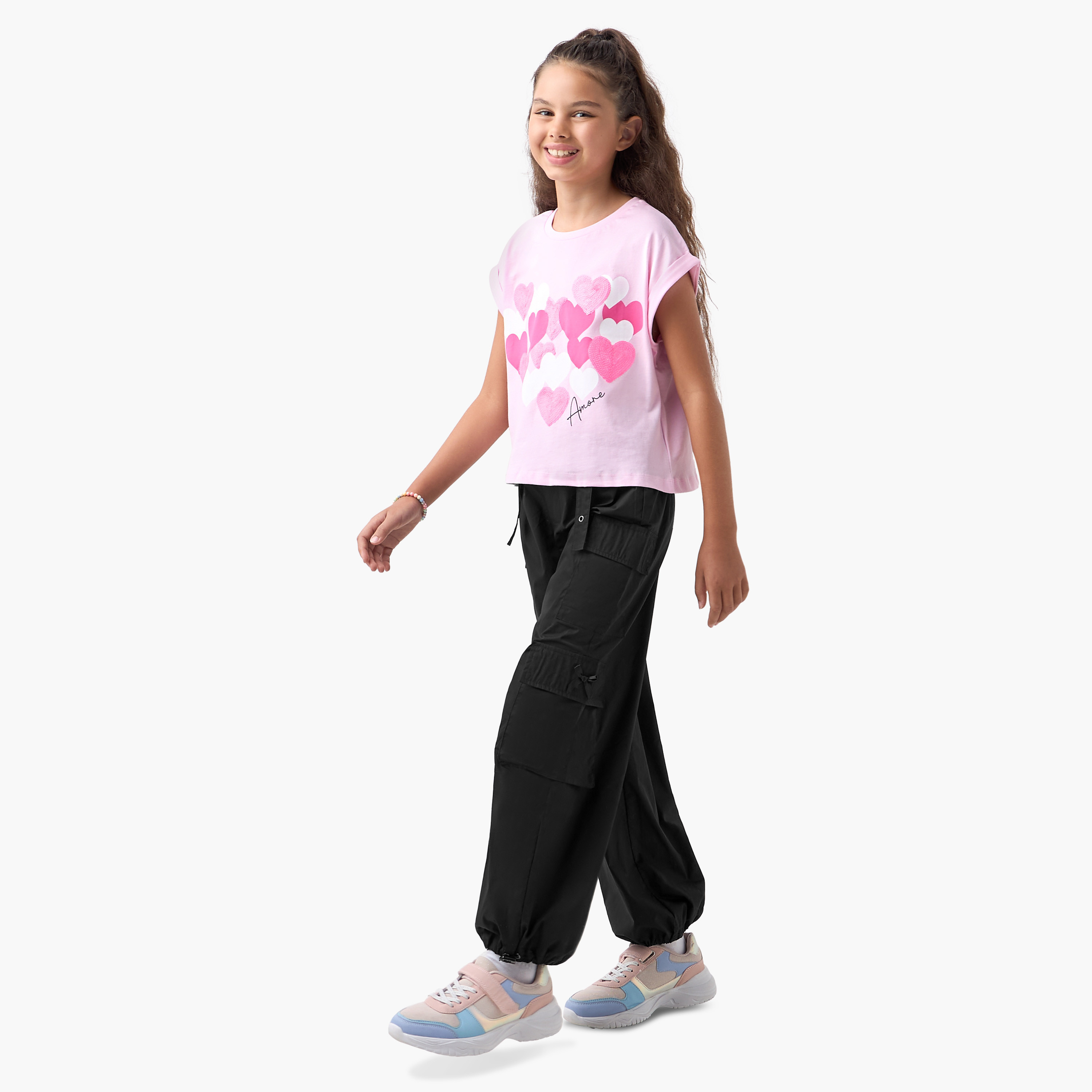 Juniors Solid Pants with Pockets and Semi-Elasticated Waistband-girls-clothing-bottoms-trousers-image-2