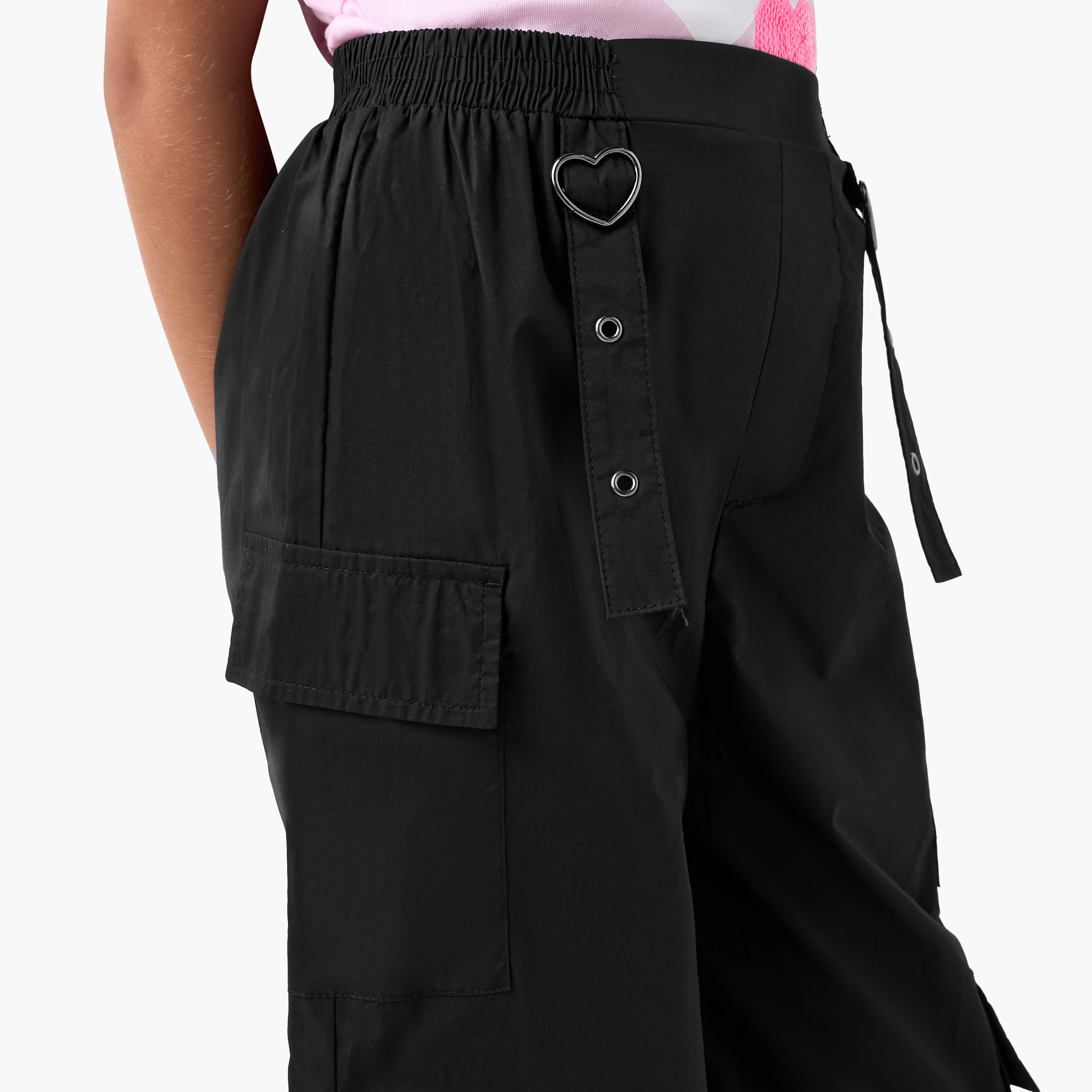 Juniors Solid Pants with Pockets and Semi-Elasticated Waistband-girls-clothing-bottoms-trousers-image-4