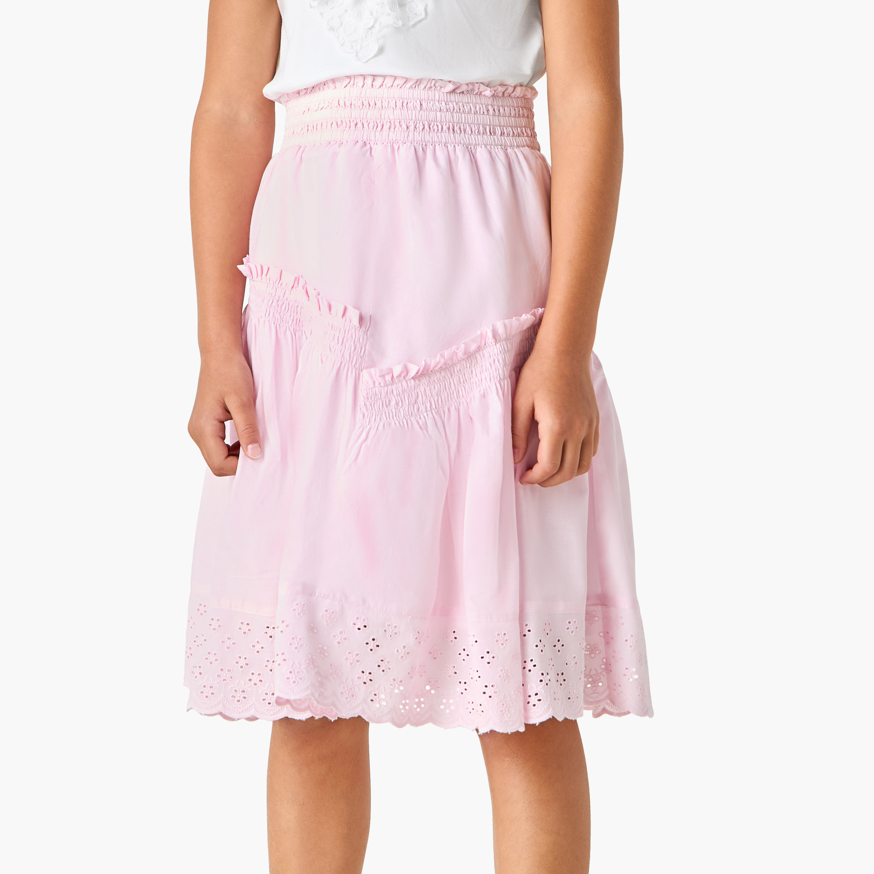 Juniors Schiffli Detail A-Line Skirt with Elasticated Waistband-girls-clothing-bottoms-skirts-image-1