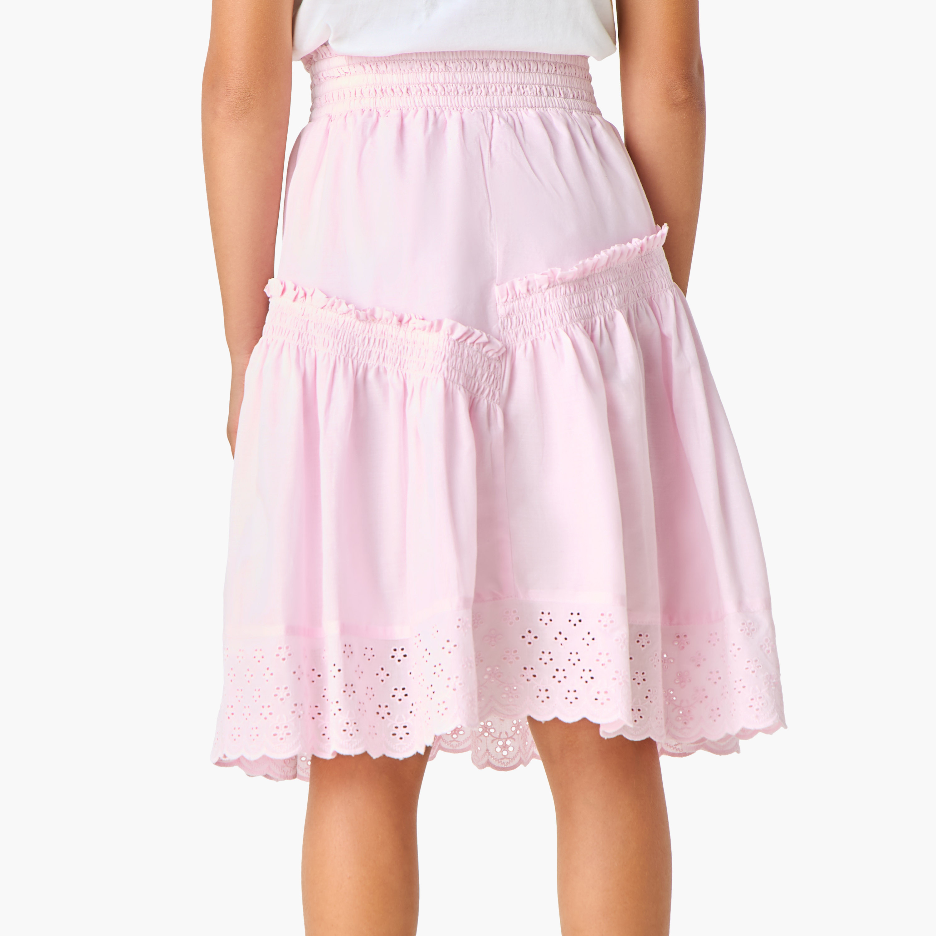 Juniors Schiffli Detail A-Line Skirt with Elasticated Waistband-girls-clothing-bottoms-skirts-image-3