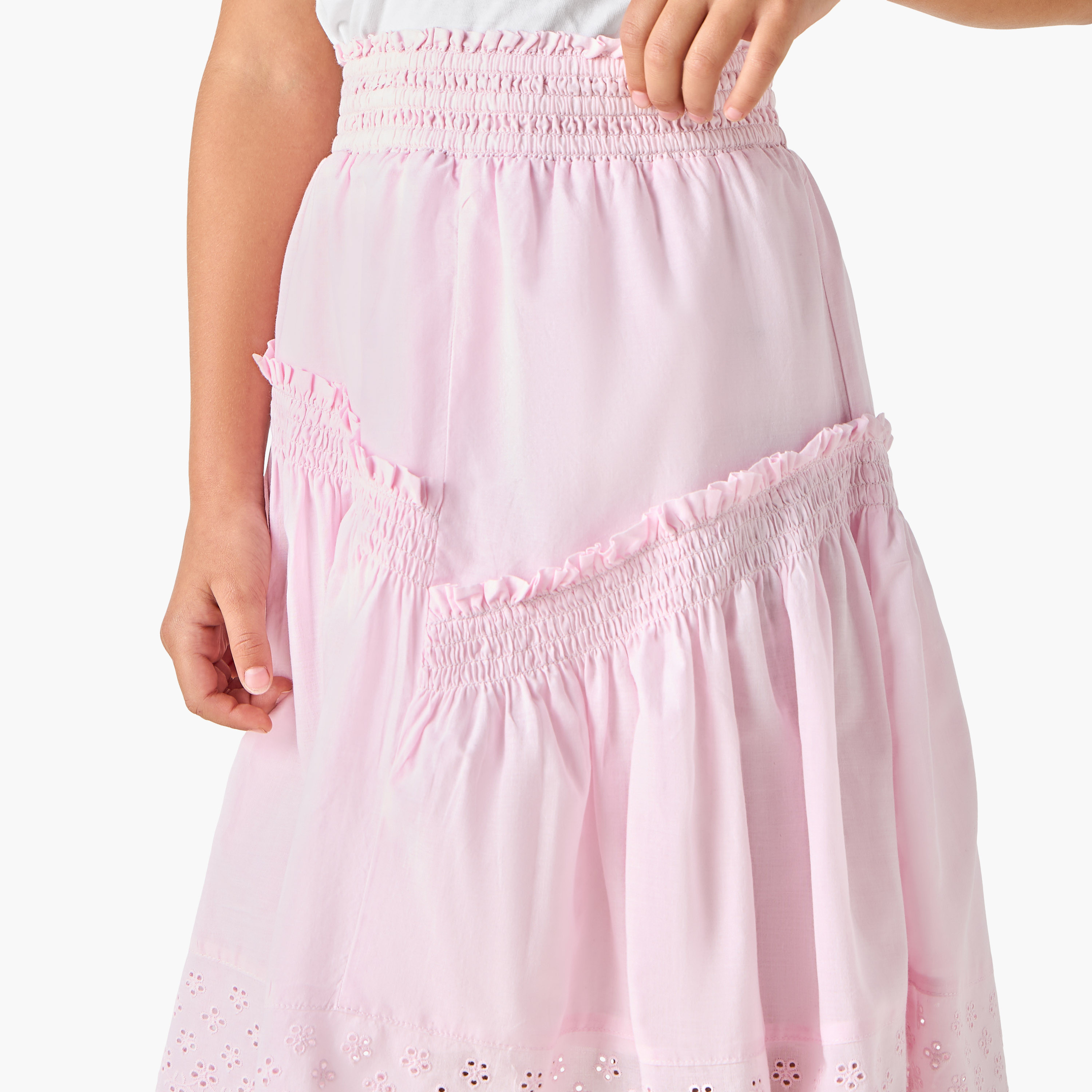 Juniors Schiffli Detail A-Line Skirt with Elasticated Waistband-girls-clothing-bottoms-skirts-image-4