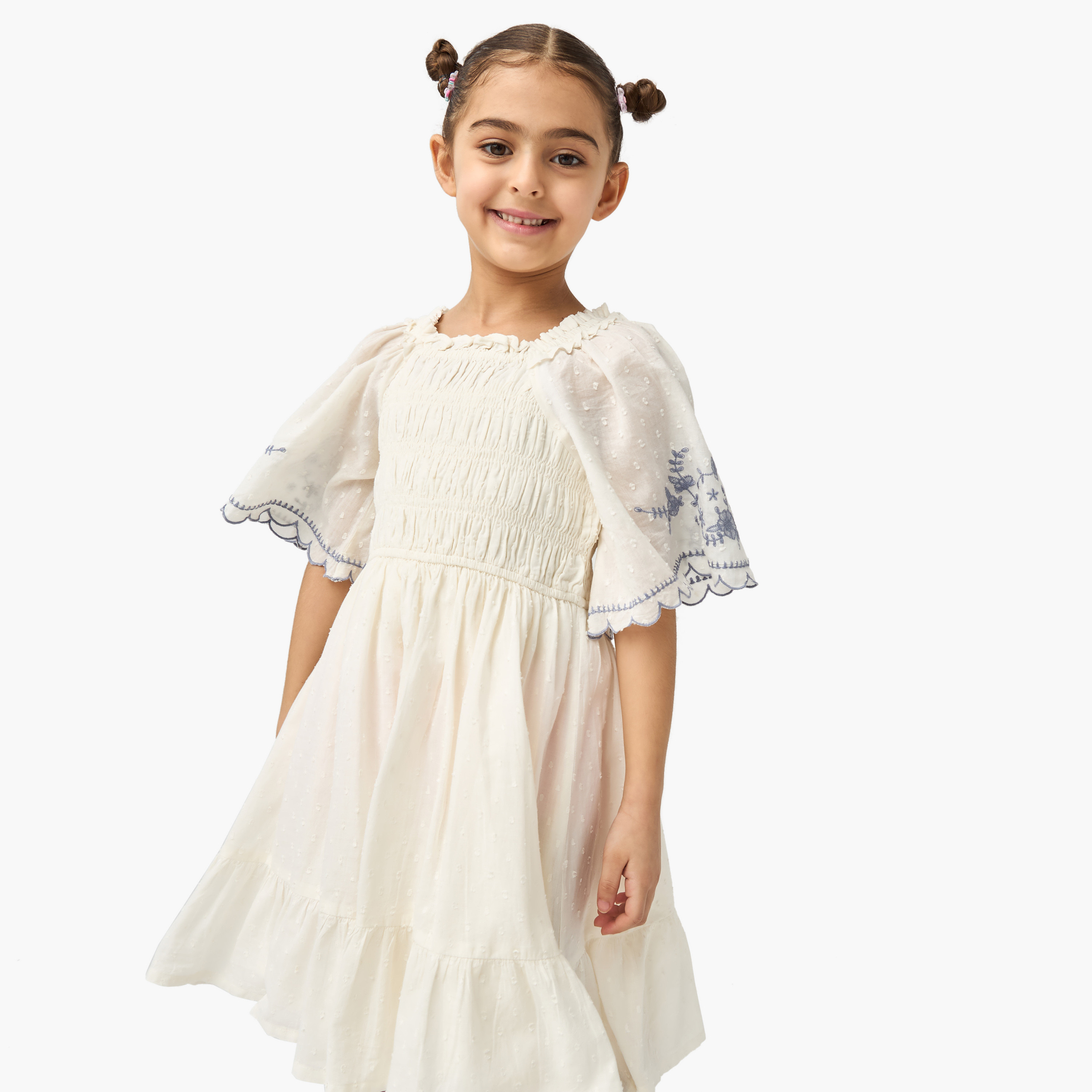 Juniors Embroidered Square Neck Dress with Flared Sleeves-girls-clothing-dressesandjumpsuits-image-1