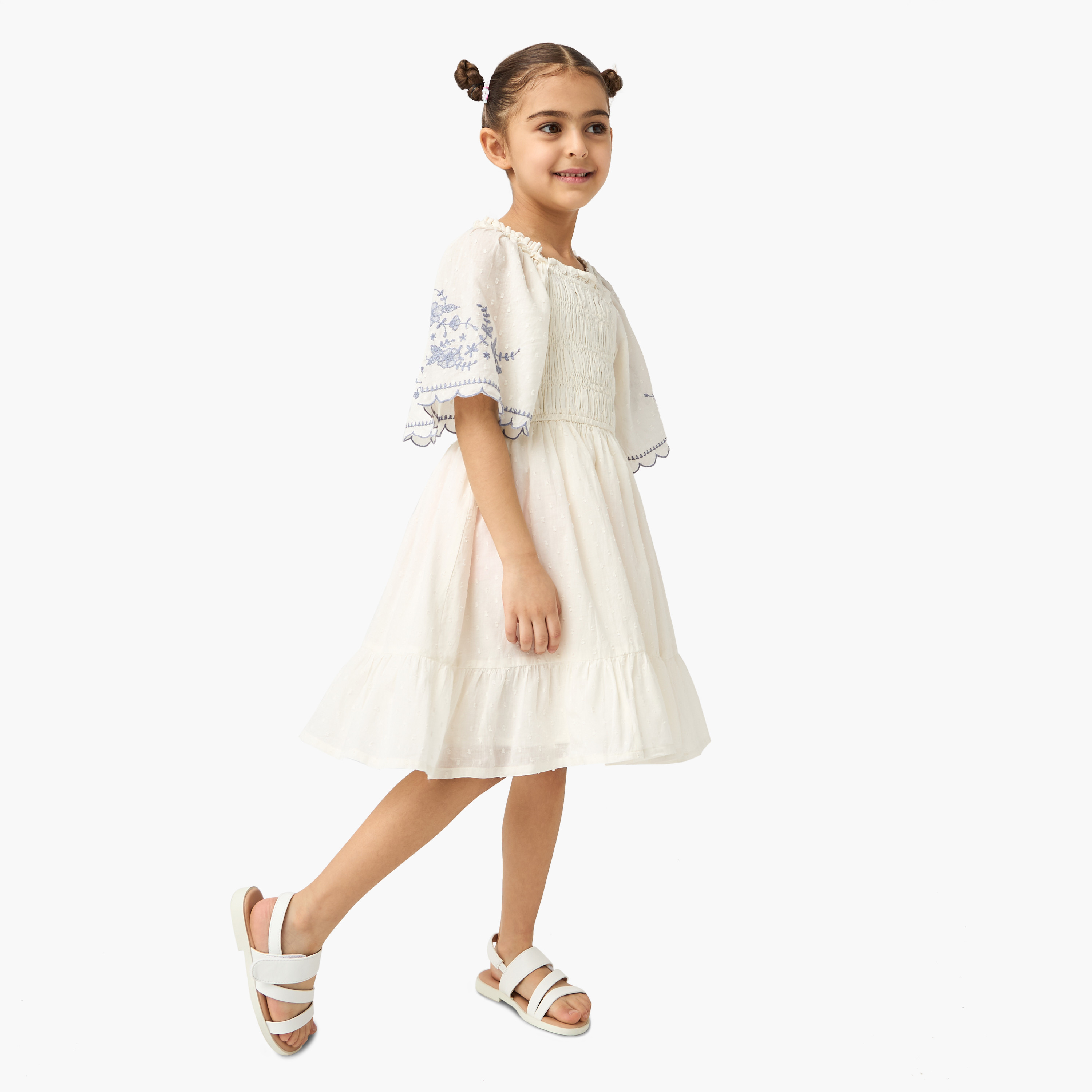 Juniors Embroidered Square Neck Dress with Flared Sleeves-girls-clothing-dressesandjumpsuits-image-2
