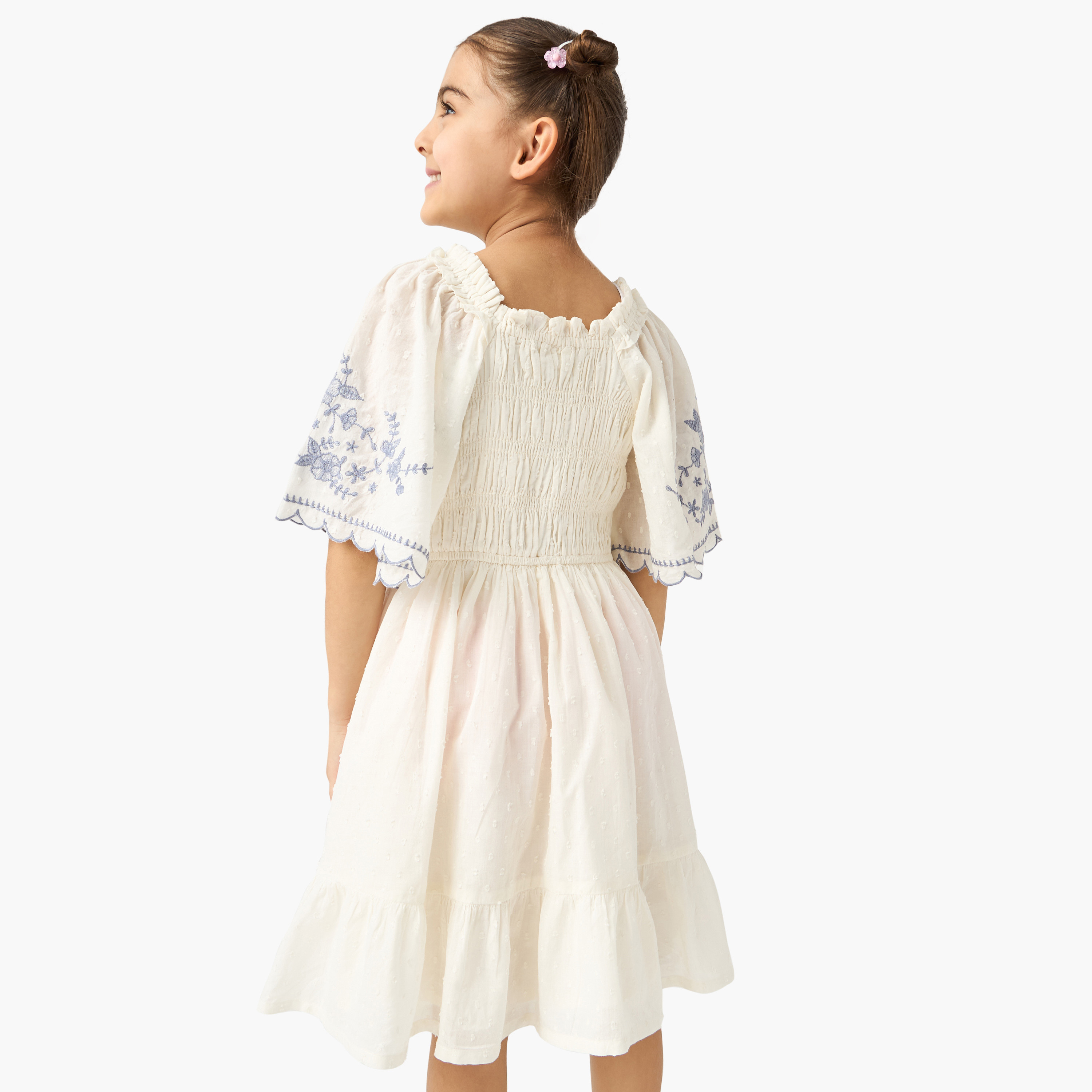 Juniors Embroidered Square Neck Dress with Flared Sleeves-girls-clothing-dressesandjumpsuits-image-3