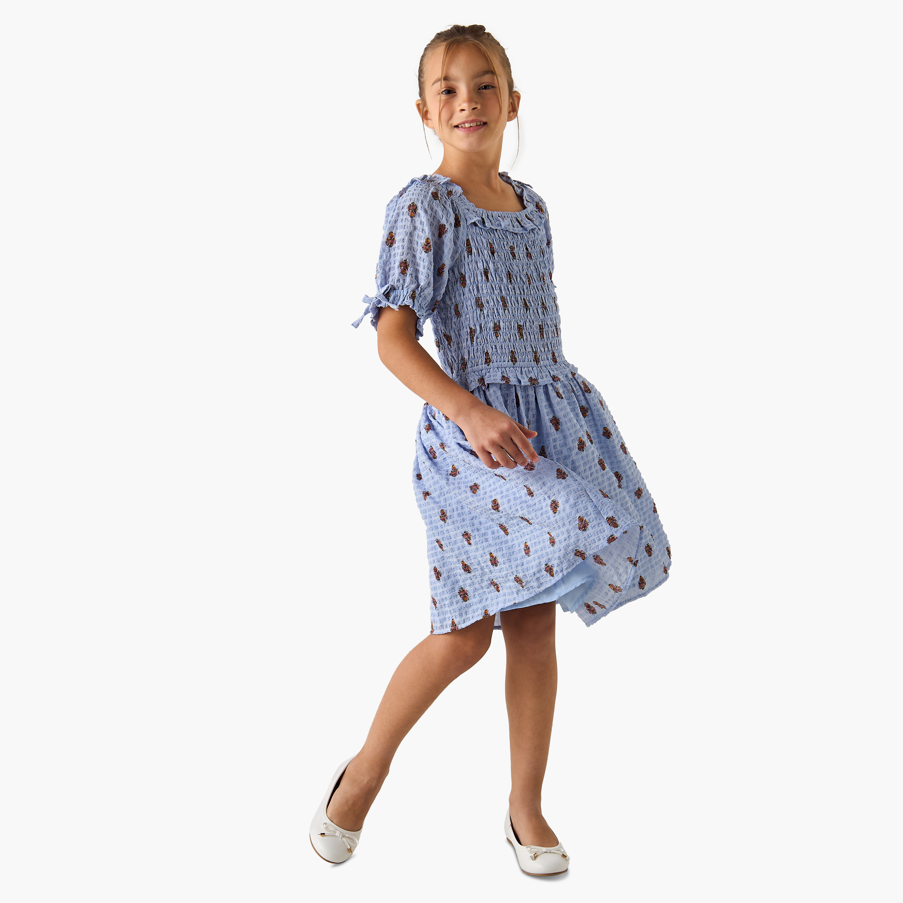 Juniors All-Over Print Dress with Ruffles and Shirred Detail-girls-clothing-dressesandjumpsuits-image-2
