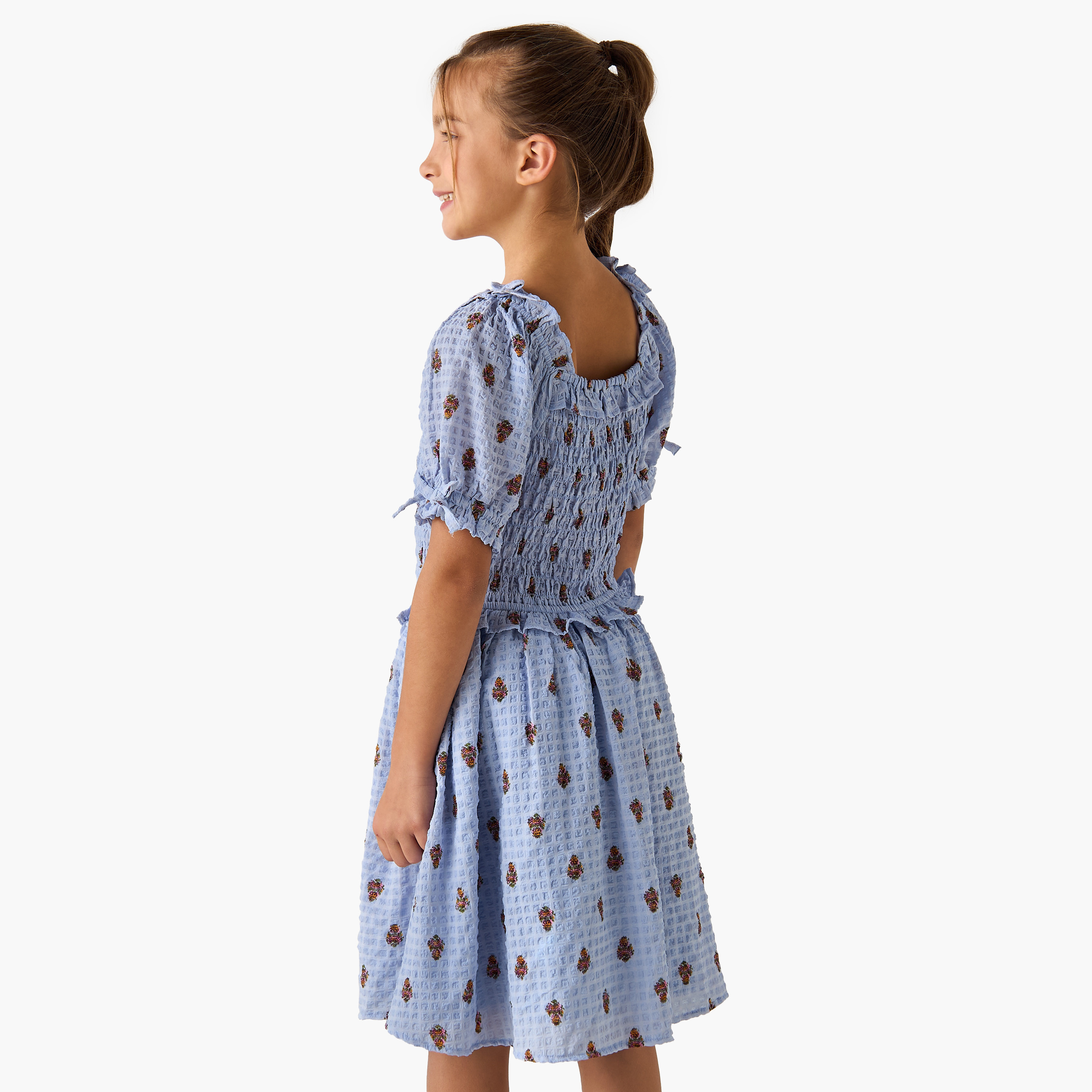 Juniors All-Over Print Dress with Ruffles and Shirred Detail-girls-clothing-dressesandjumpsuits-image-3